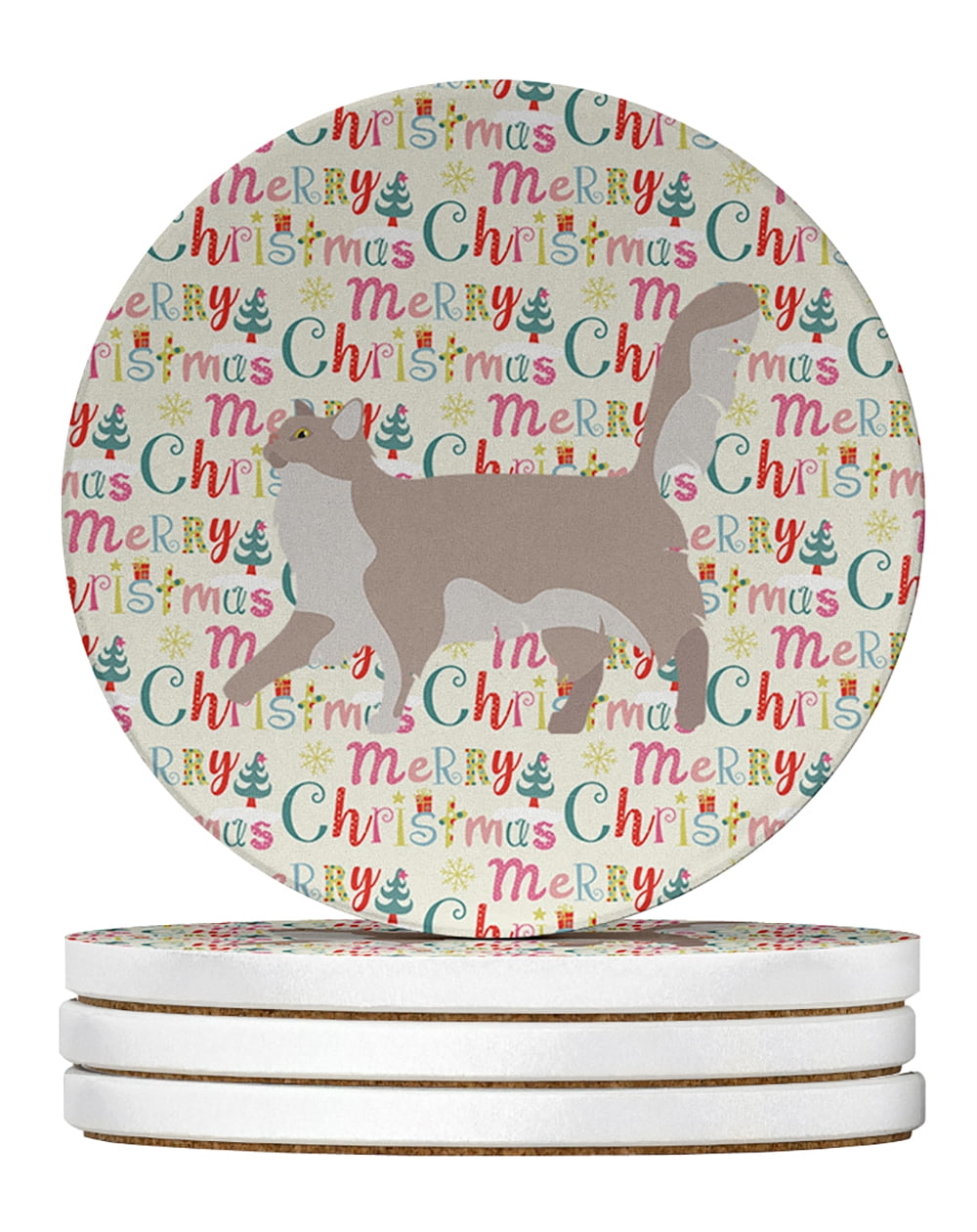 Chantilly Tiffany Cat Christmas Large Sandstone Coasters Pack of 4 4 in x 4 in