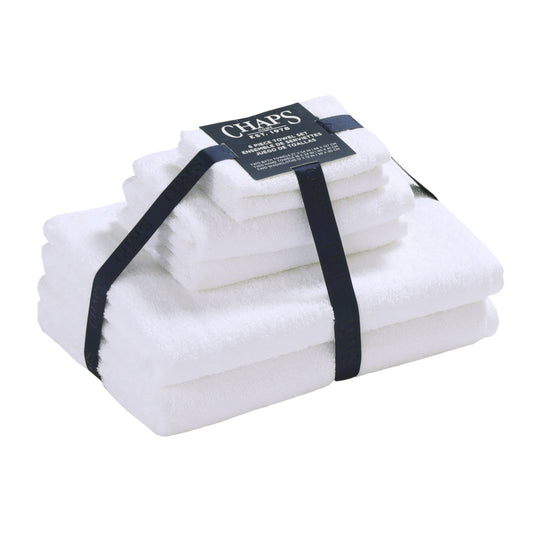 Chaps Bath Towels 6-Piece Sets for Bathroom - Ring Spun Cotton Towel Set - White