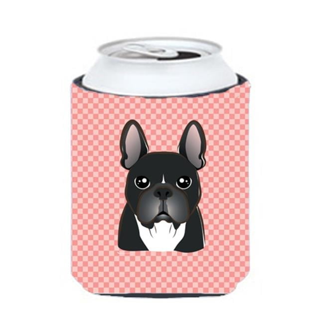 Checkerboard Pink French Bulldog Can or Bottle Hugger