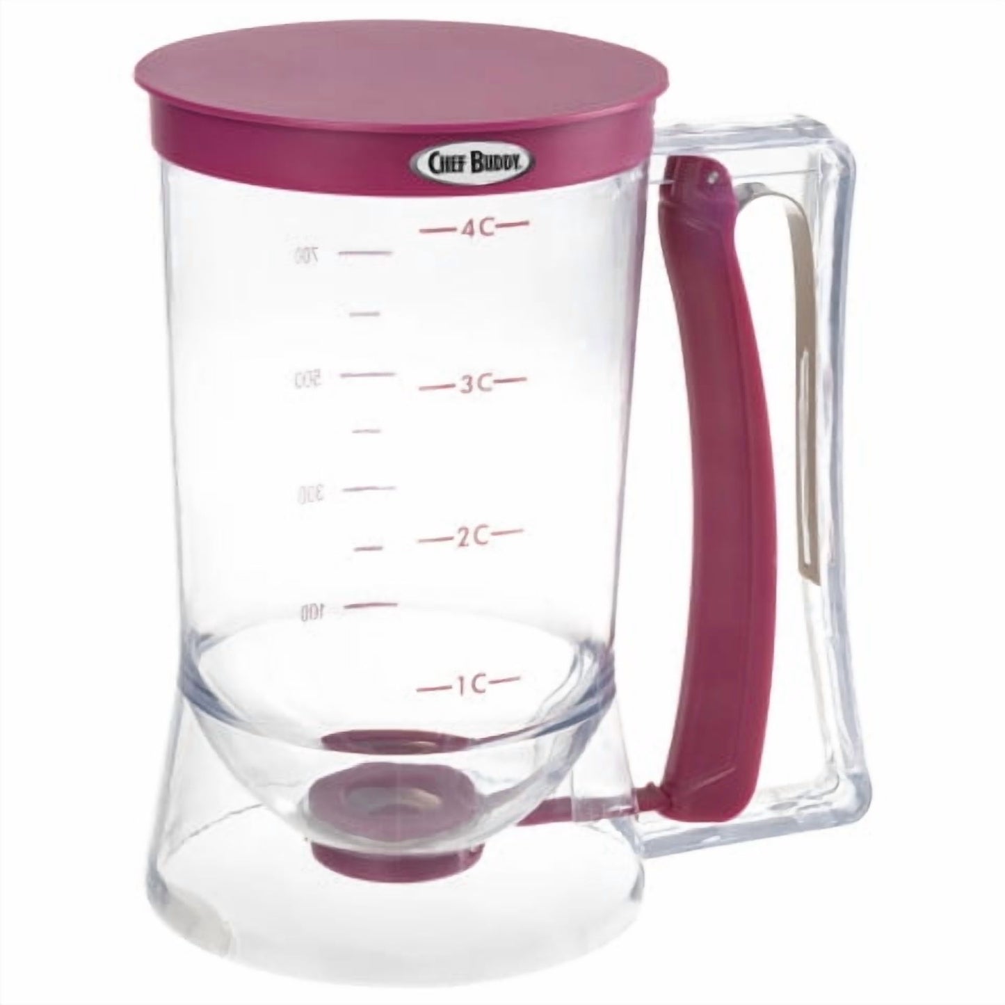 Chef Buddy 4-Cup Pancake Batter Dispenser with Squeeze Handle (Red)