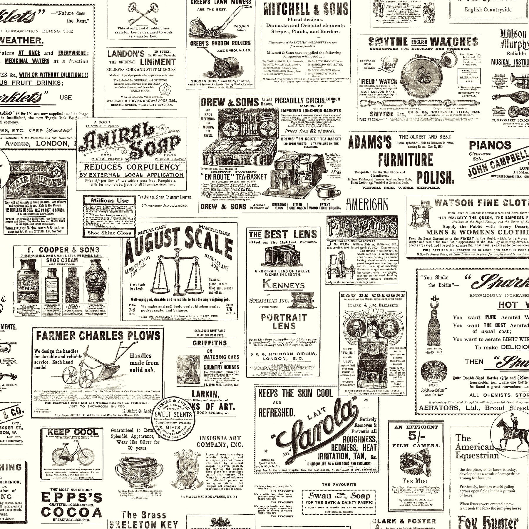 Chesapeake Adamstown Black Newspaper Prepasted Non Woven Blend Wallpaper, 20.5-in by 33-ft, 56.4 sq. ft.