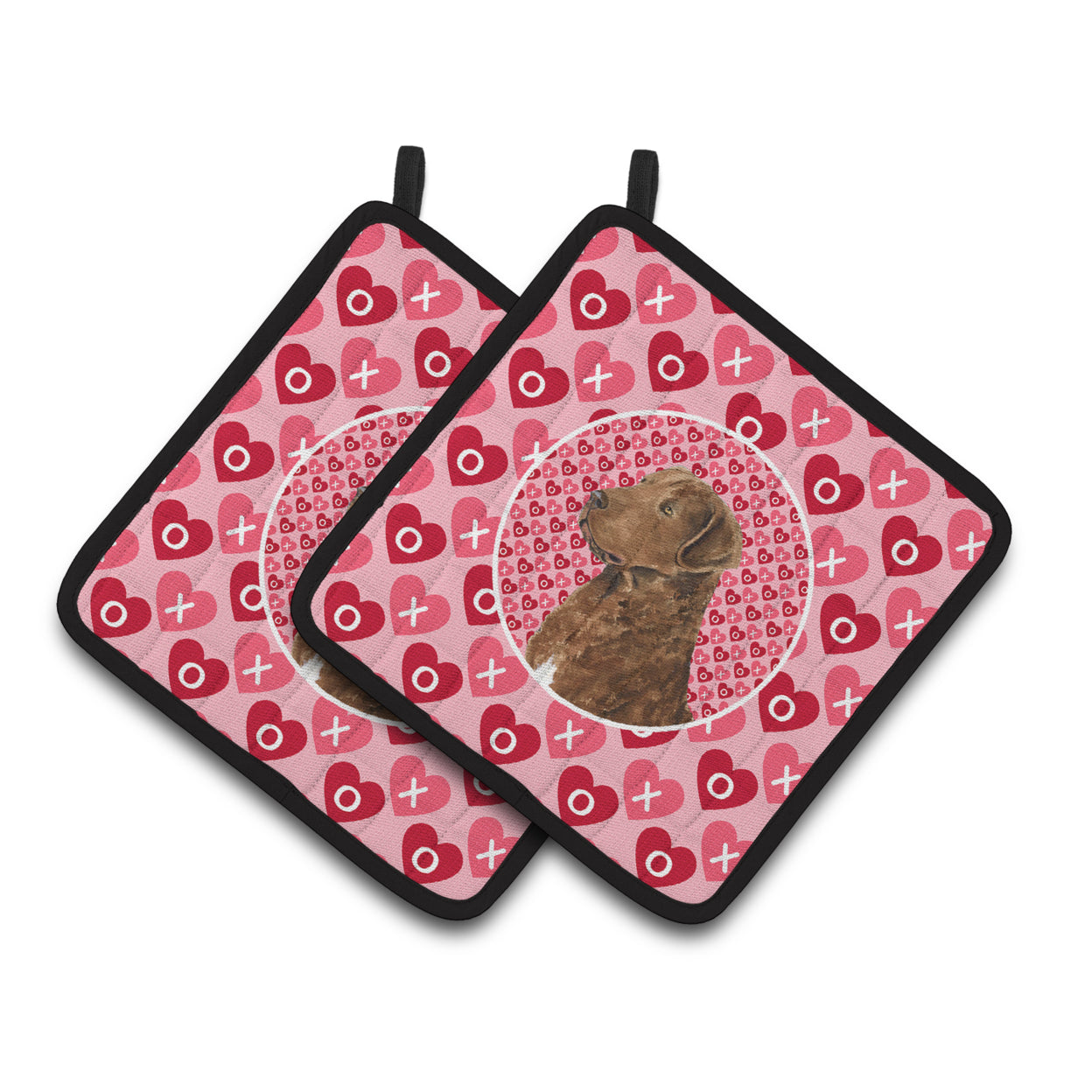 Chesapeake Bay Retriever Hearts Love and Valentine's Day Pair of Pot Holders