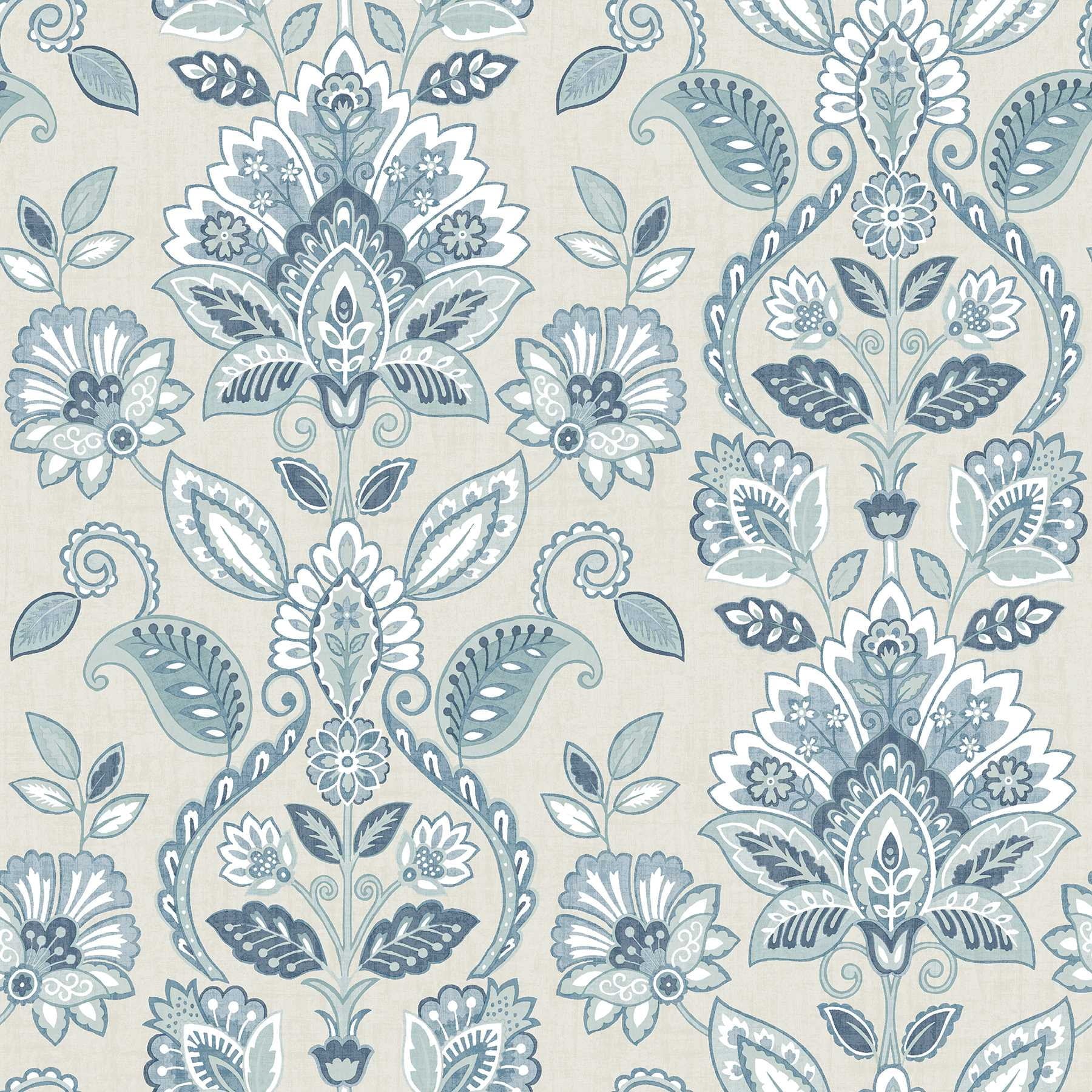 Chesapeake Rayleigh Blue Floral Damask Wallpaper