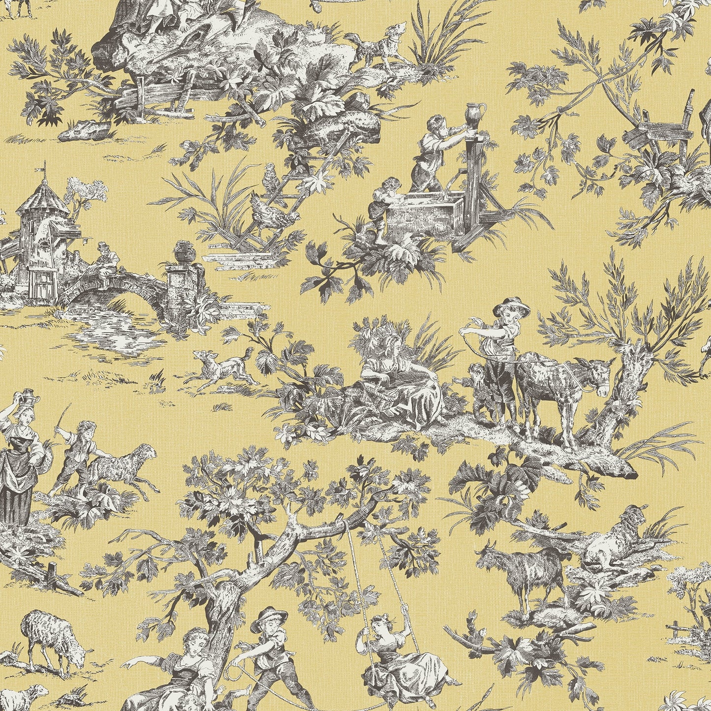 Chesapeake Whitney Yellow Toile Wallpaper