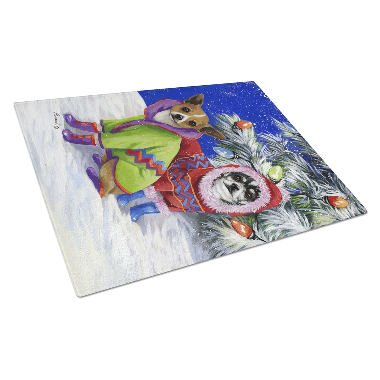Chihuahua Christmas Snowflakes Glass Cutting Board Large