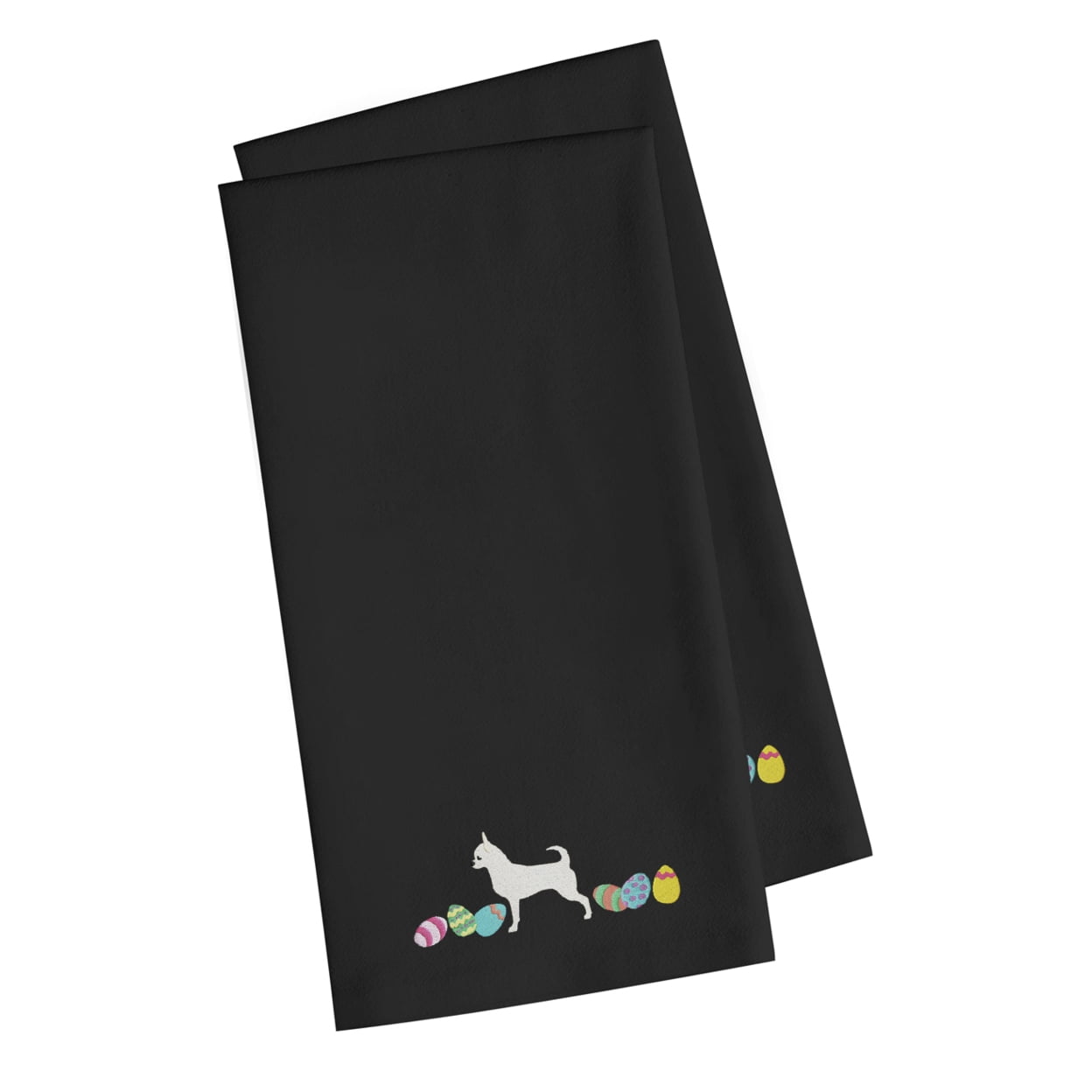 Chihuahua Easter Black Embroidered Towel Set of 2