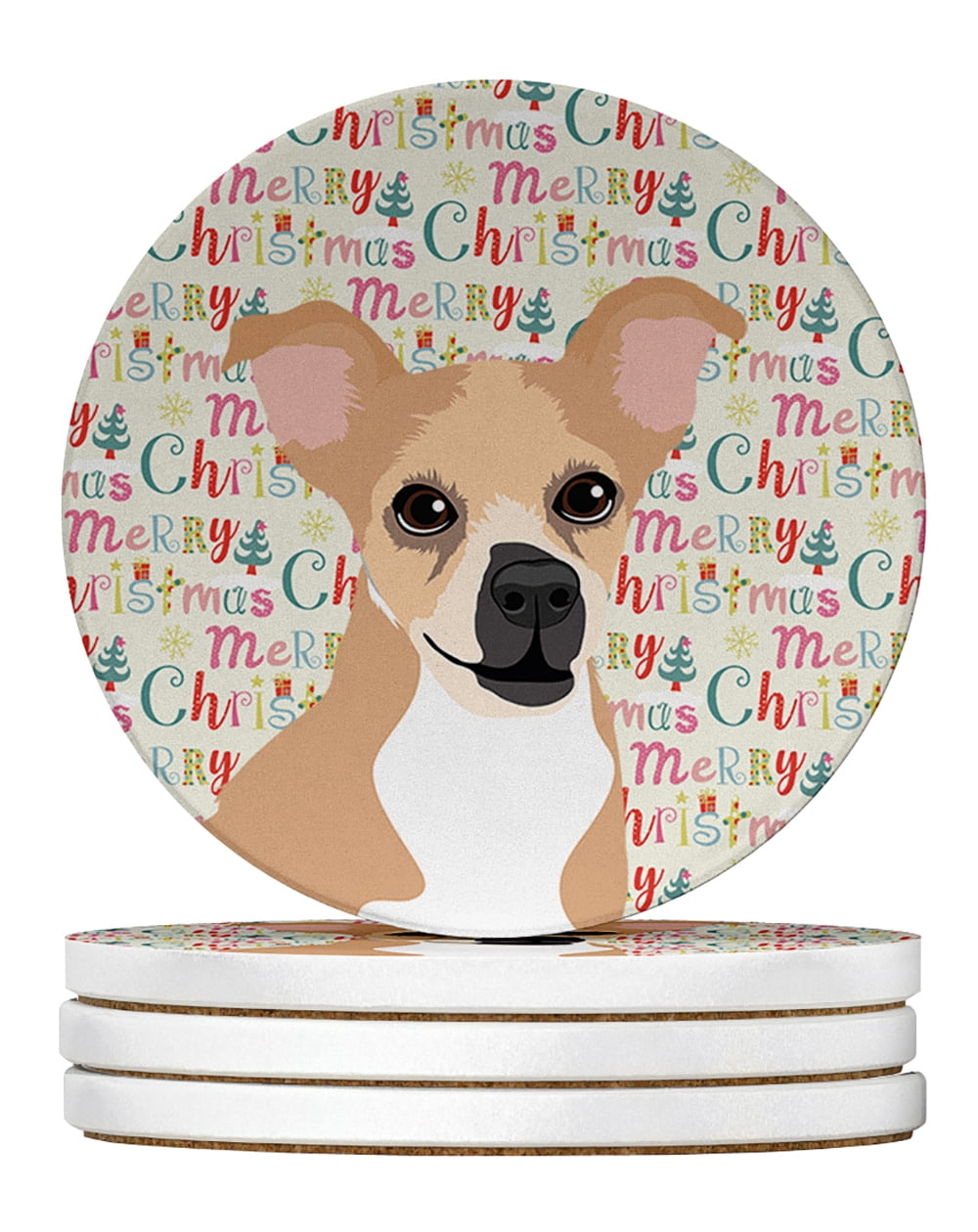 Chihuahua Gold and White Christmas Large Sandstone Coasters Pack of 4 4 in x 4 in