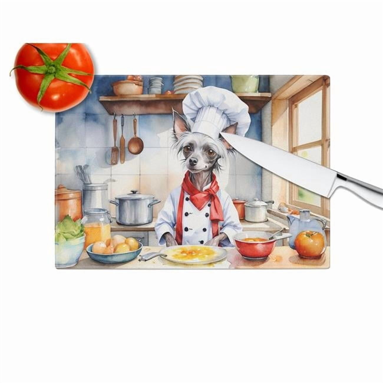 Chinese Crested The Chef Glass Cutting Board 12 in x 15 in