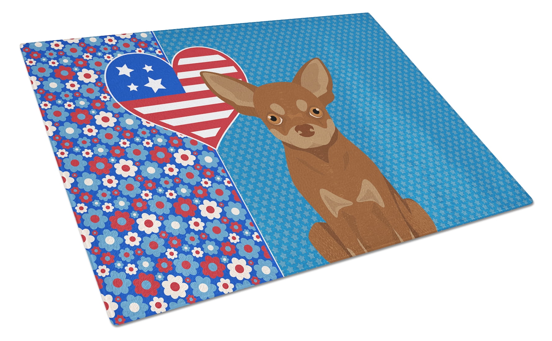 Chocolate and Tan Chihuahua Glass Cutting Board Large 12 in x 15 in