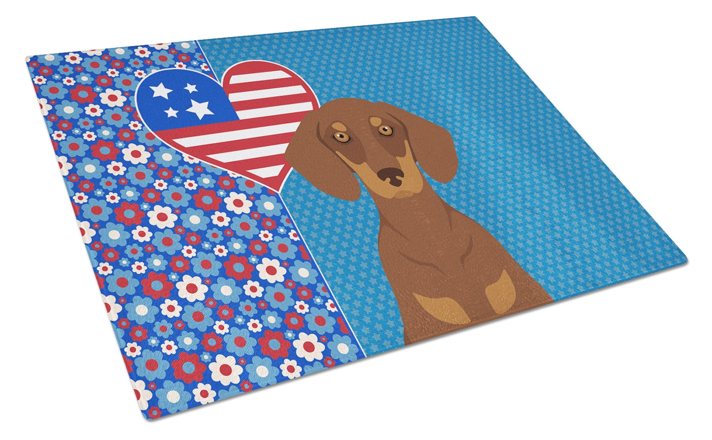 Chocolate and Tan Dachshund Glass Cutting Board Large 12 in x 15 in