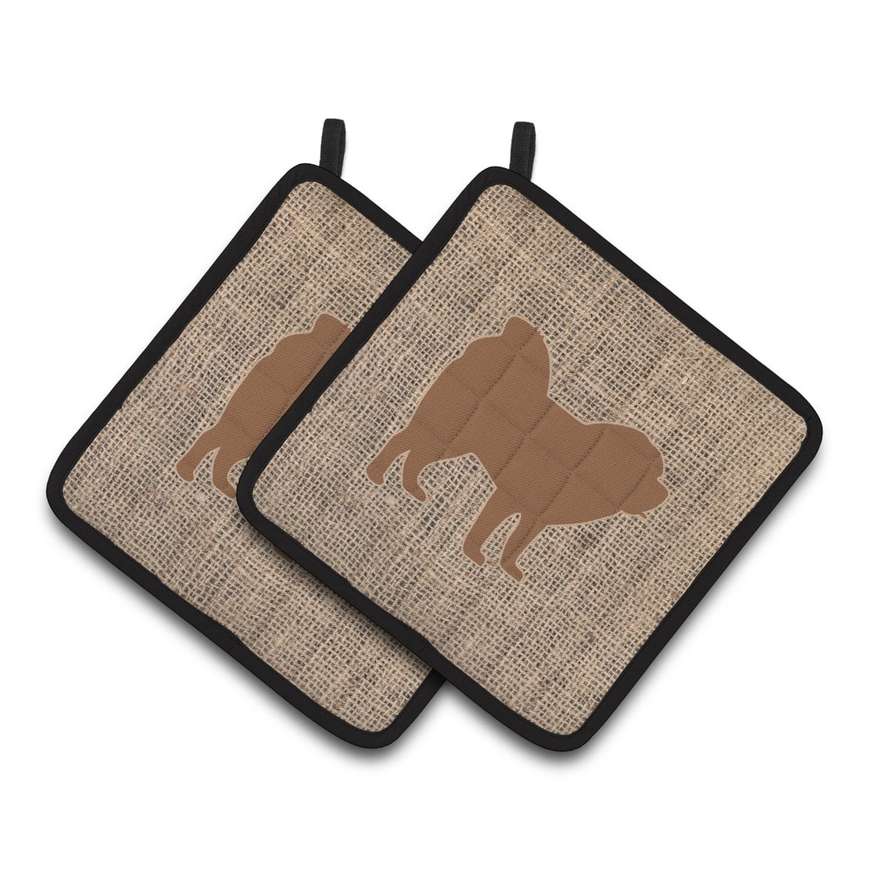 Chow Chow Faux Burlap and Brown Pair of Pot Holders