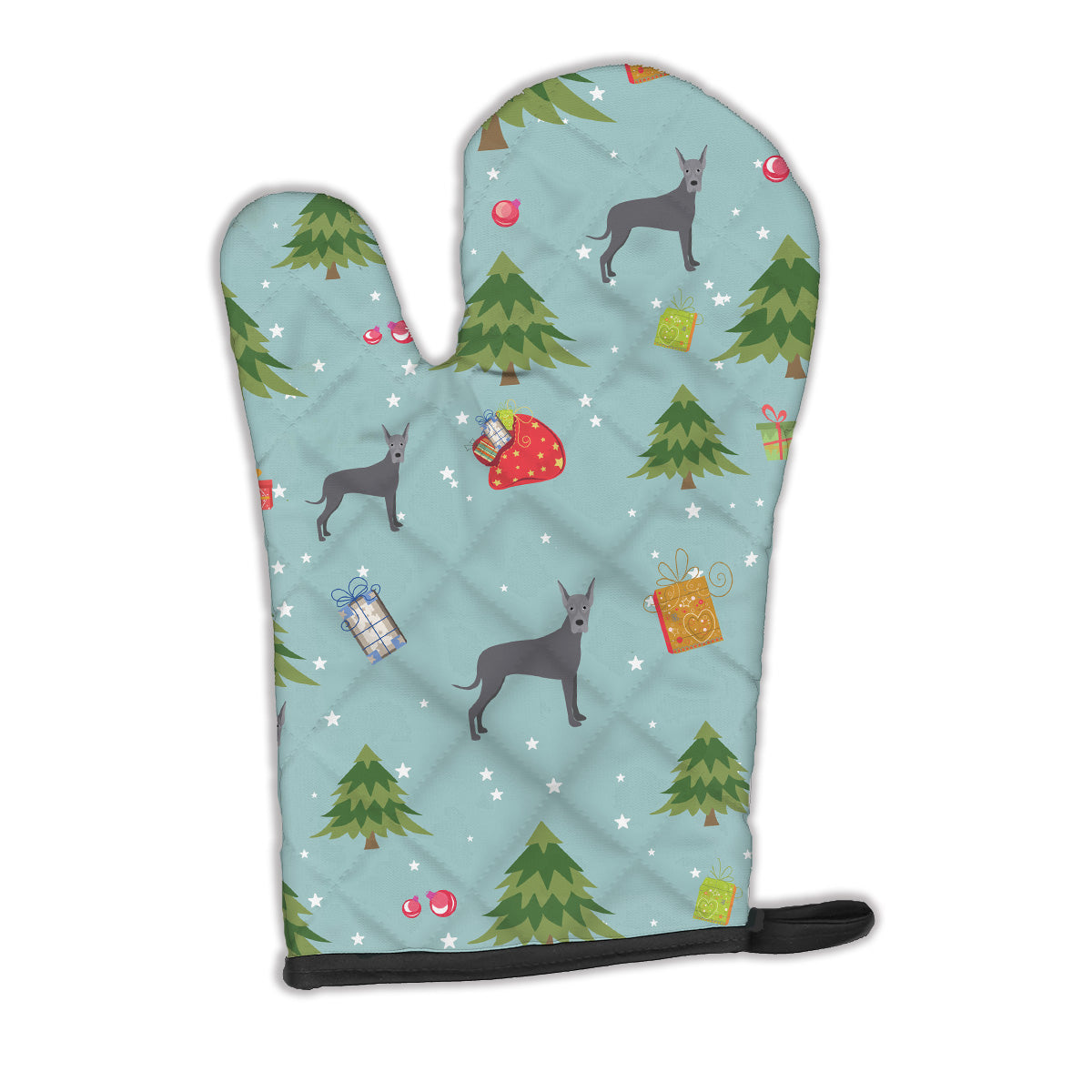 Christmas Blue Cropped Great Dane Oven Mitt
