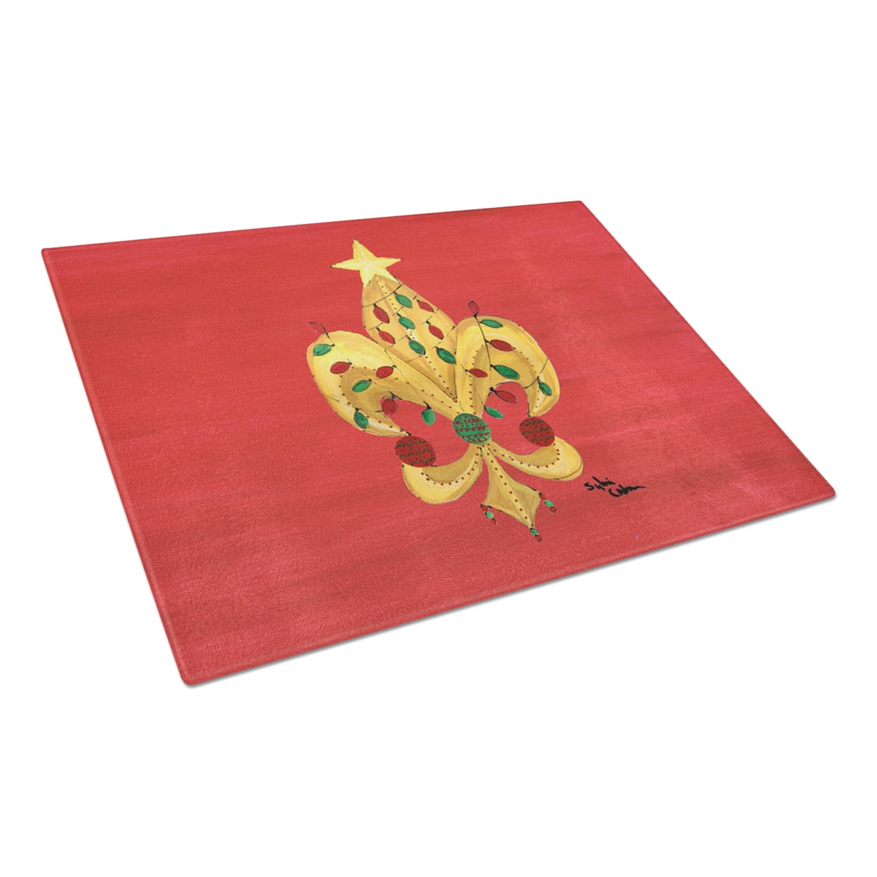 Christmas Fleur de lis Tree with lights Glass Cutting Board Large
