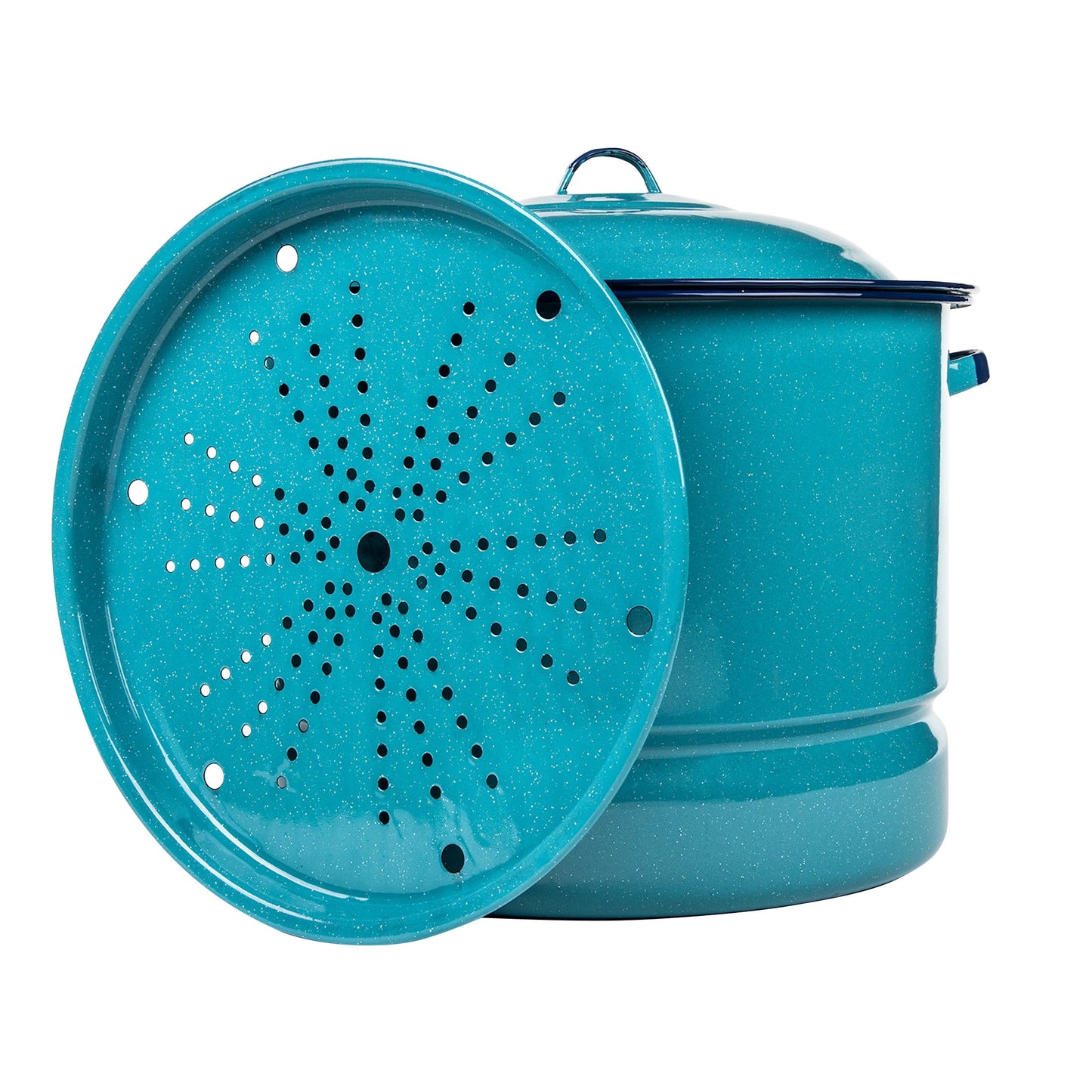 Cinsa 34-Quart Enamel on Steel Steamer Pot with Lid & Trivet, Easy to Clean, Blue