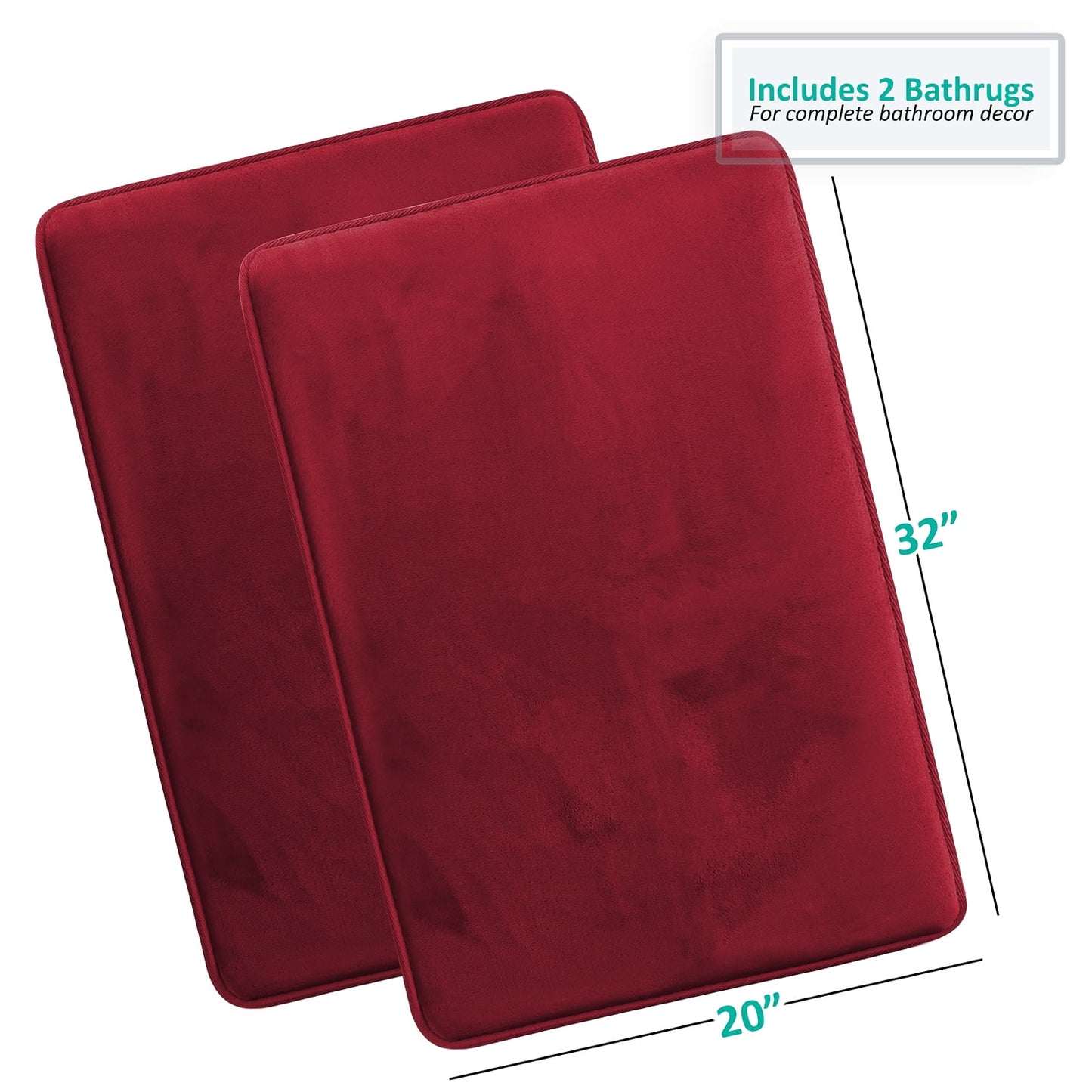 Clara Clark 2 Piece Premium Memory Foam Bathroom Mat Set 2 20x32 inch Bath Rugs, Red