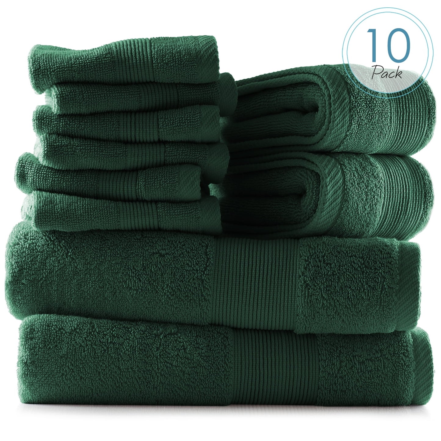 Clara Clark Bath Towels Set, 100% Cotton Luxury Softness 10 Pc Set, Hunter