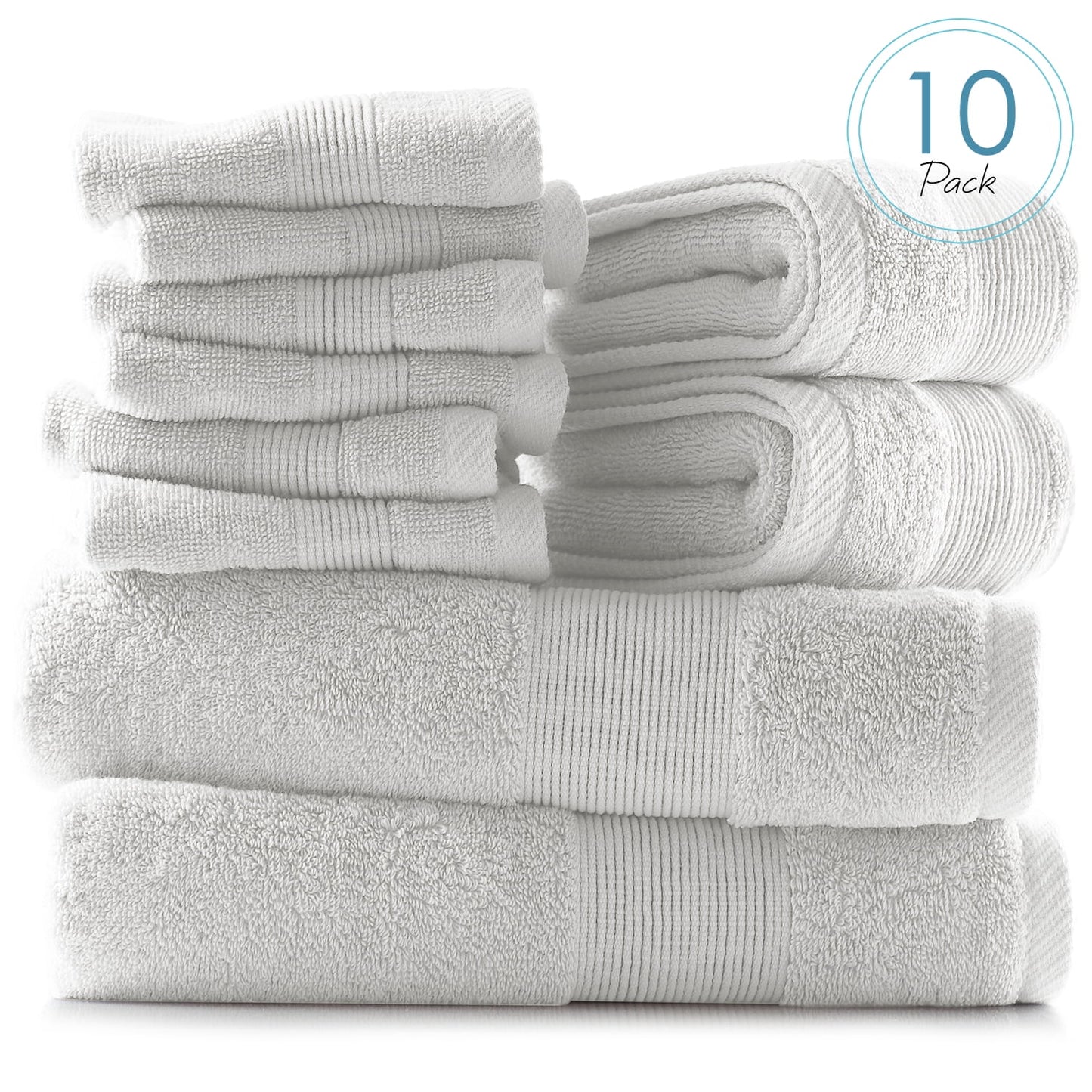 Clara Clark Bath Towels Set, 100% Cotton Luxury Softness 10 Pc Set, White