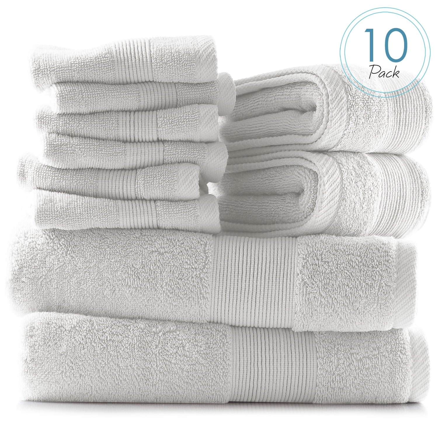 Clara Clark Bath Towels Set, 100% Cotton Luxury Softness 10 Pc Set, White