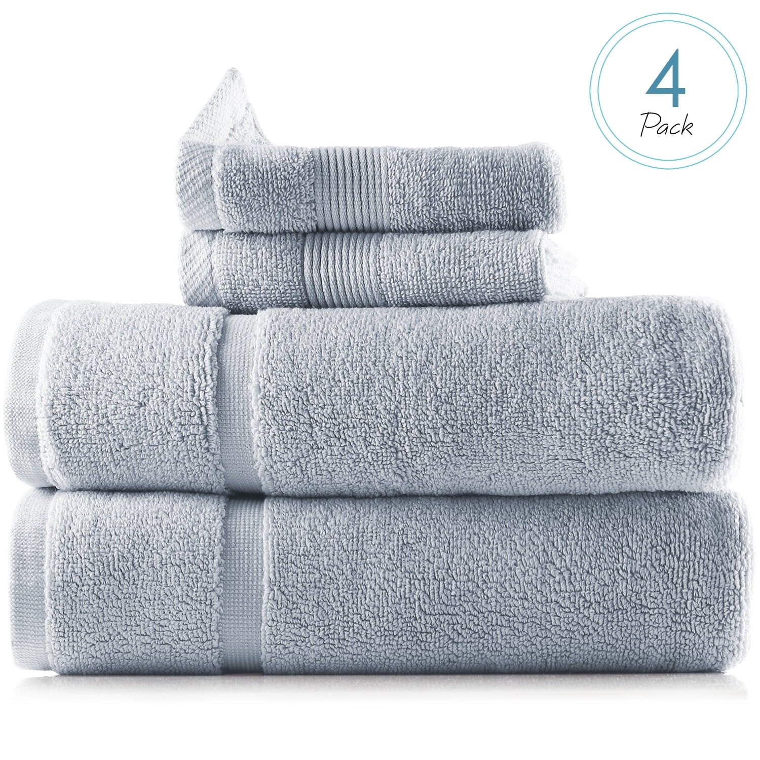 Clara Clark Bath Towels Set, 100% Cotton Luxury Softness 4 Pc Set, Ice Blue