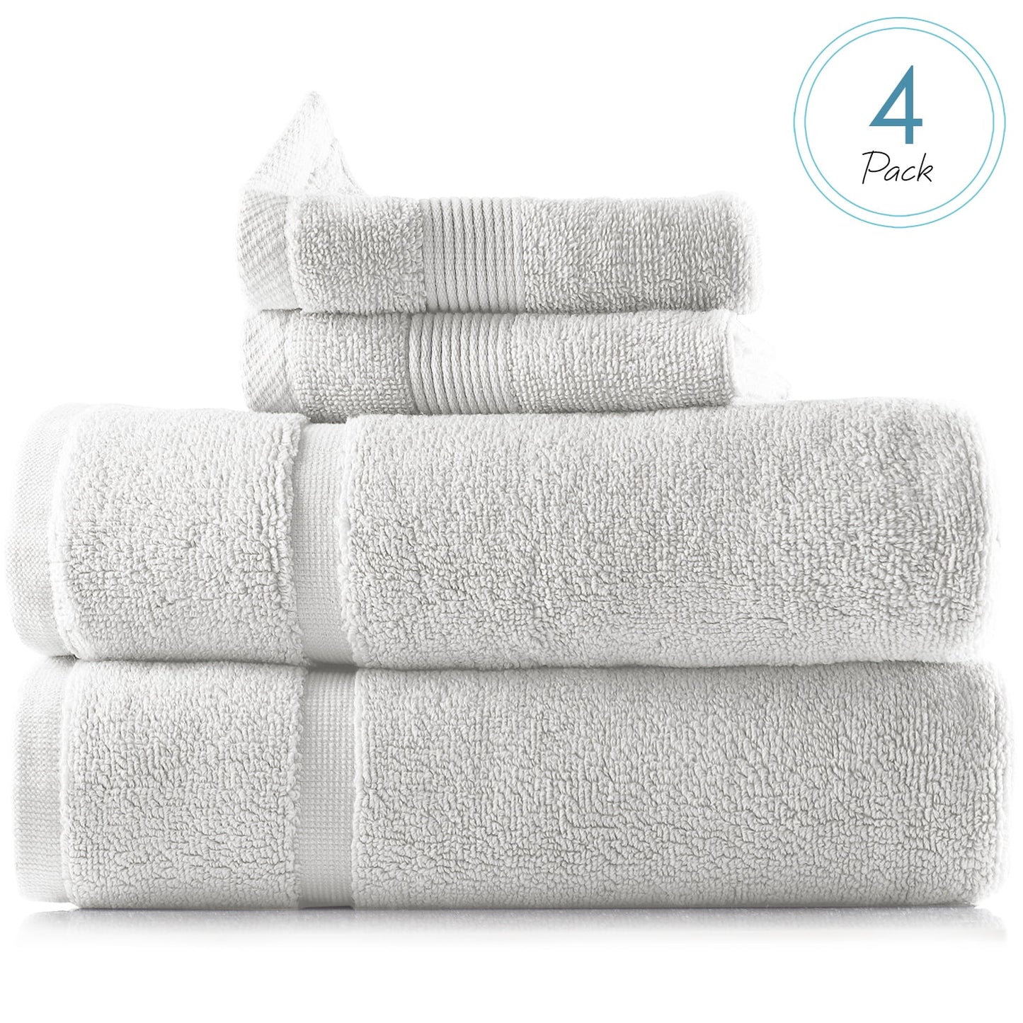 Clara Clark Bath Towels Set, 100% Cotton Luxury Softness 4 Pc Set, White