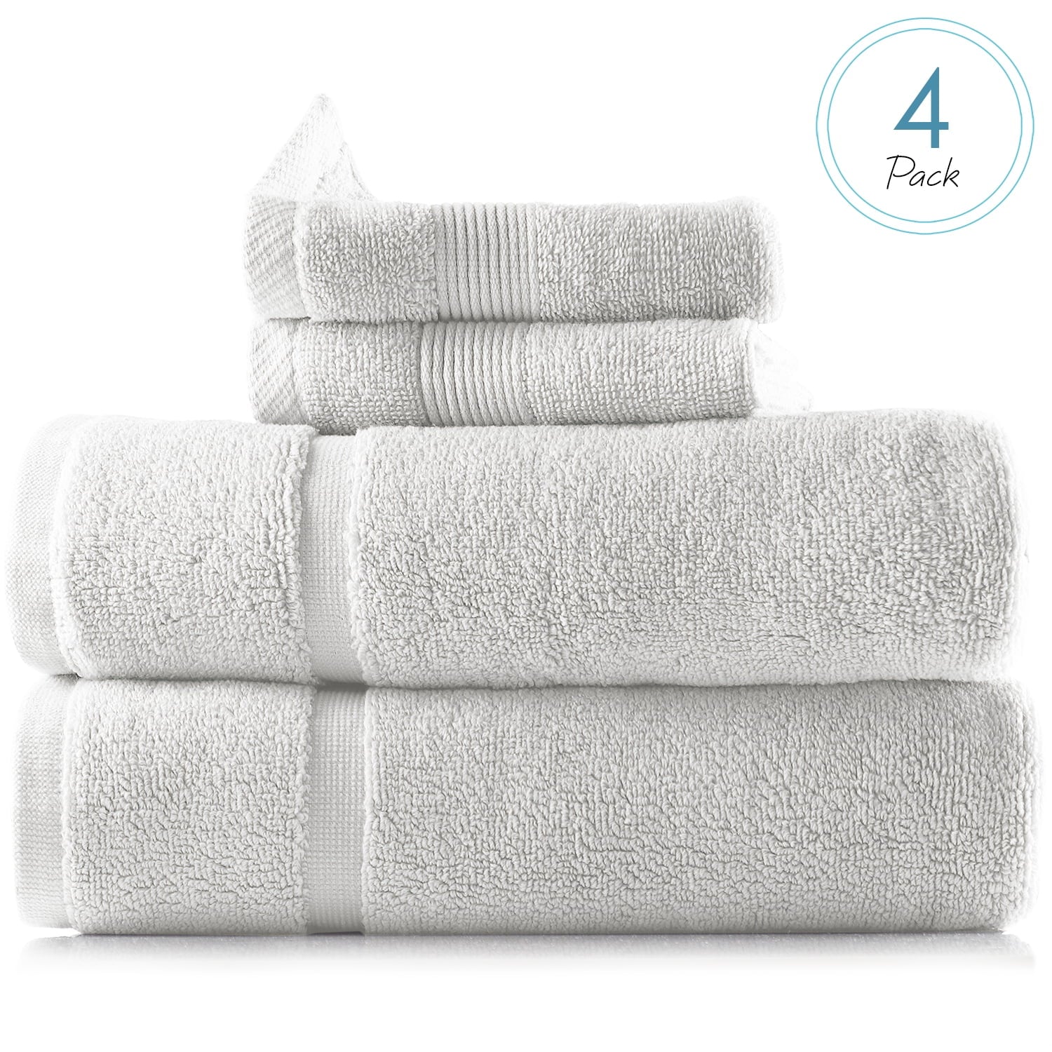 Clara Clark Bath Towels Set, 100% Cotton Luxury Softness 4 Pc Set, White