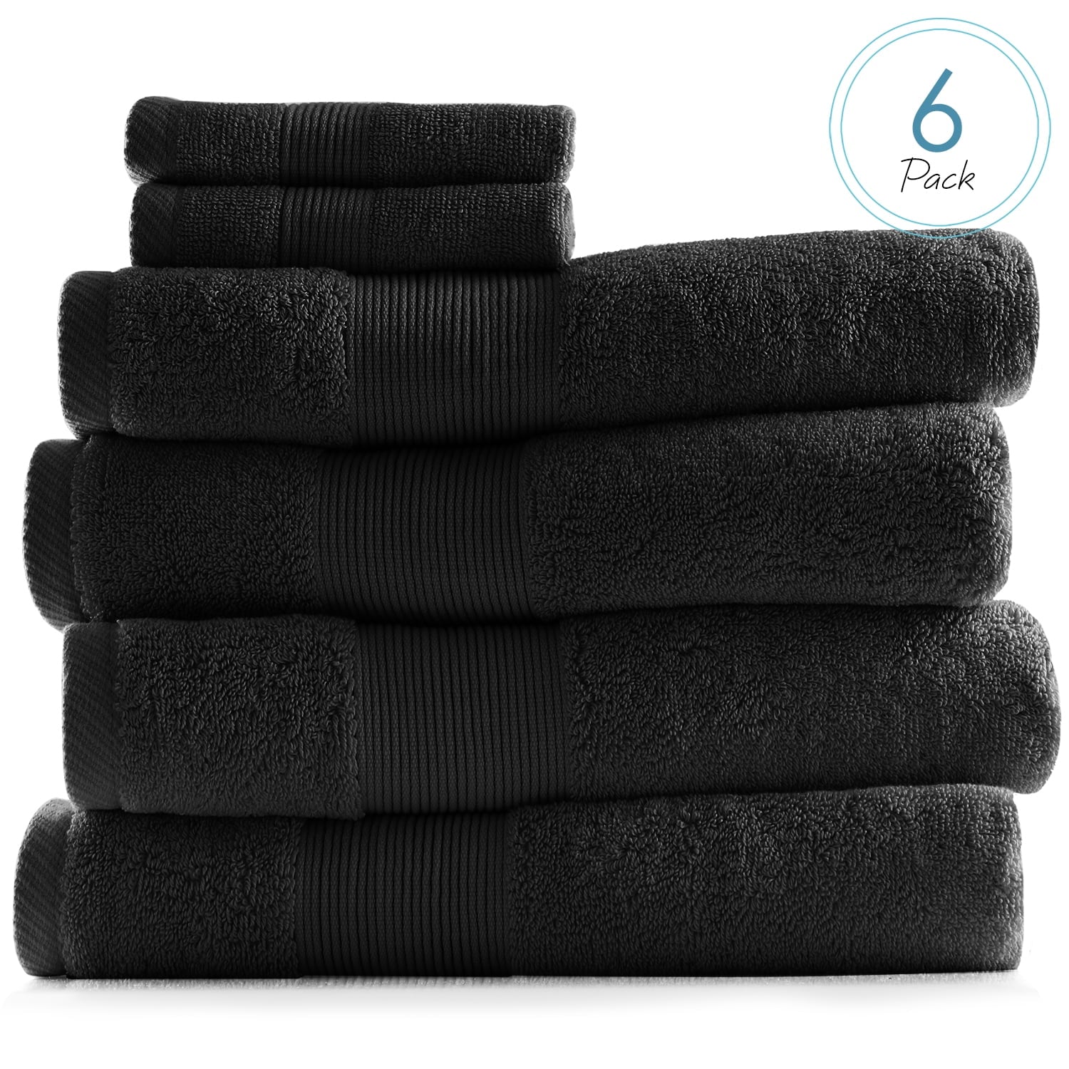 Clara Clark Bath Towels Set, 100% Cotton Luxury Softness 6 Pc Set, Black
