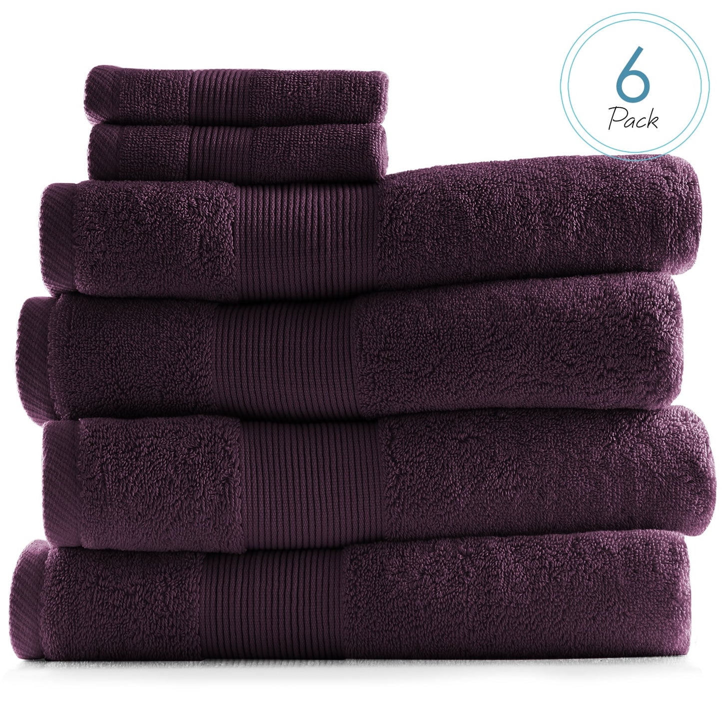 Clara Clark Bath Towels Set, 100% Cotton Luxury Softness 6 Pc Set, Purple