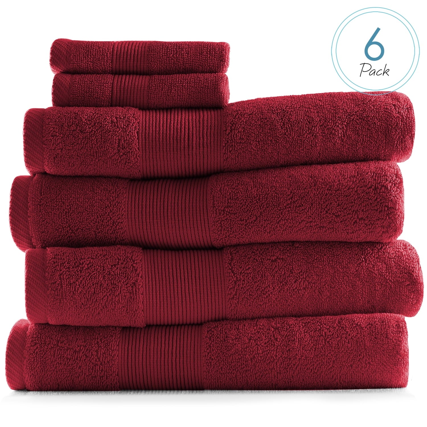 Clara Clark Bath Towels Set, 100% Cotton Luxury Softness 6 Pc Set, Red