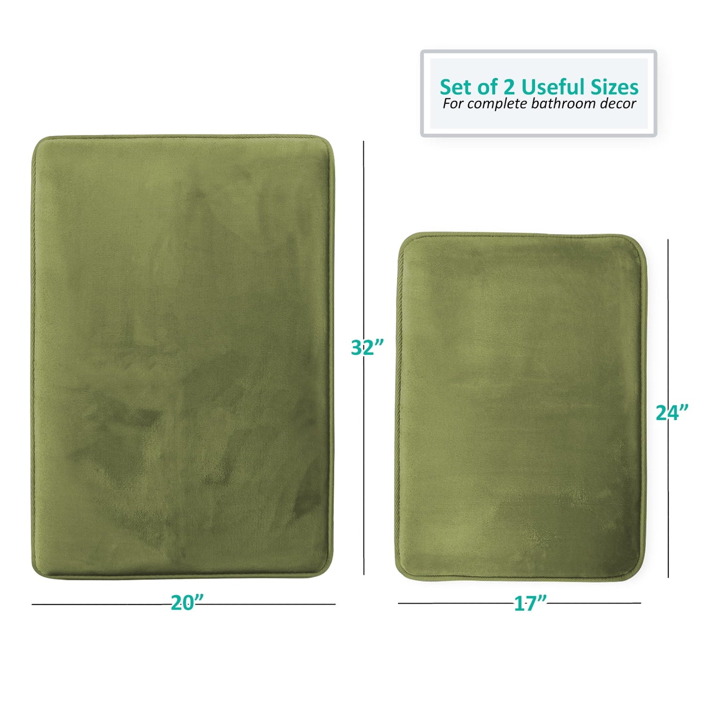 Clara Clark Premium Bath Rug, 2 Piece, Memory Foam Sage Green, 17 x 24 in/20 x 32 in