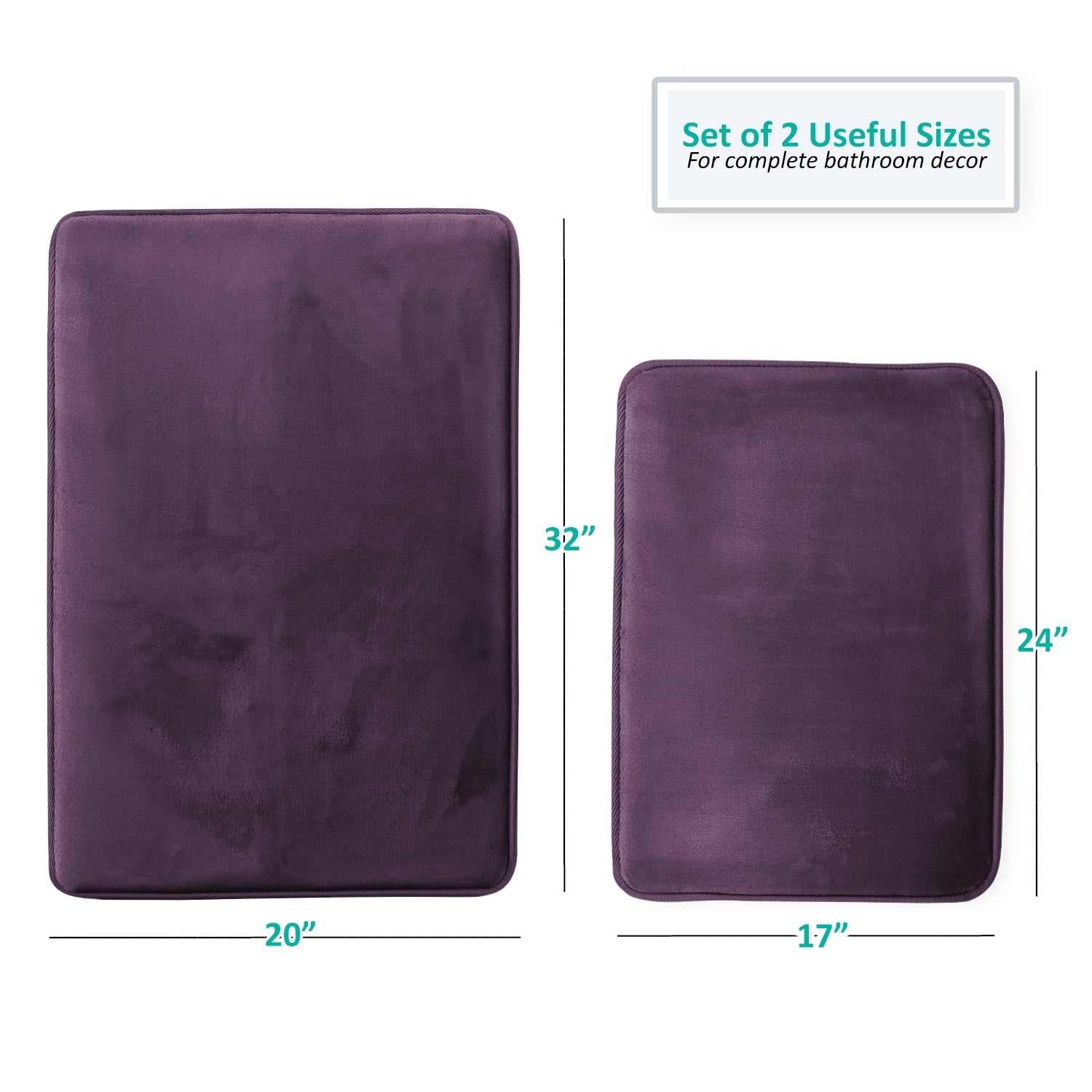 Clara Clark Premium Soft and Plush Eggplant Memory Foam Bath Rugs, Absorbent Non-Slip (2 Count)