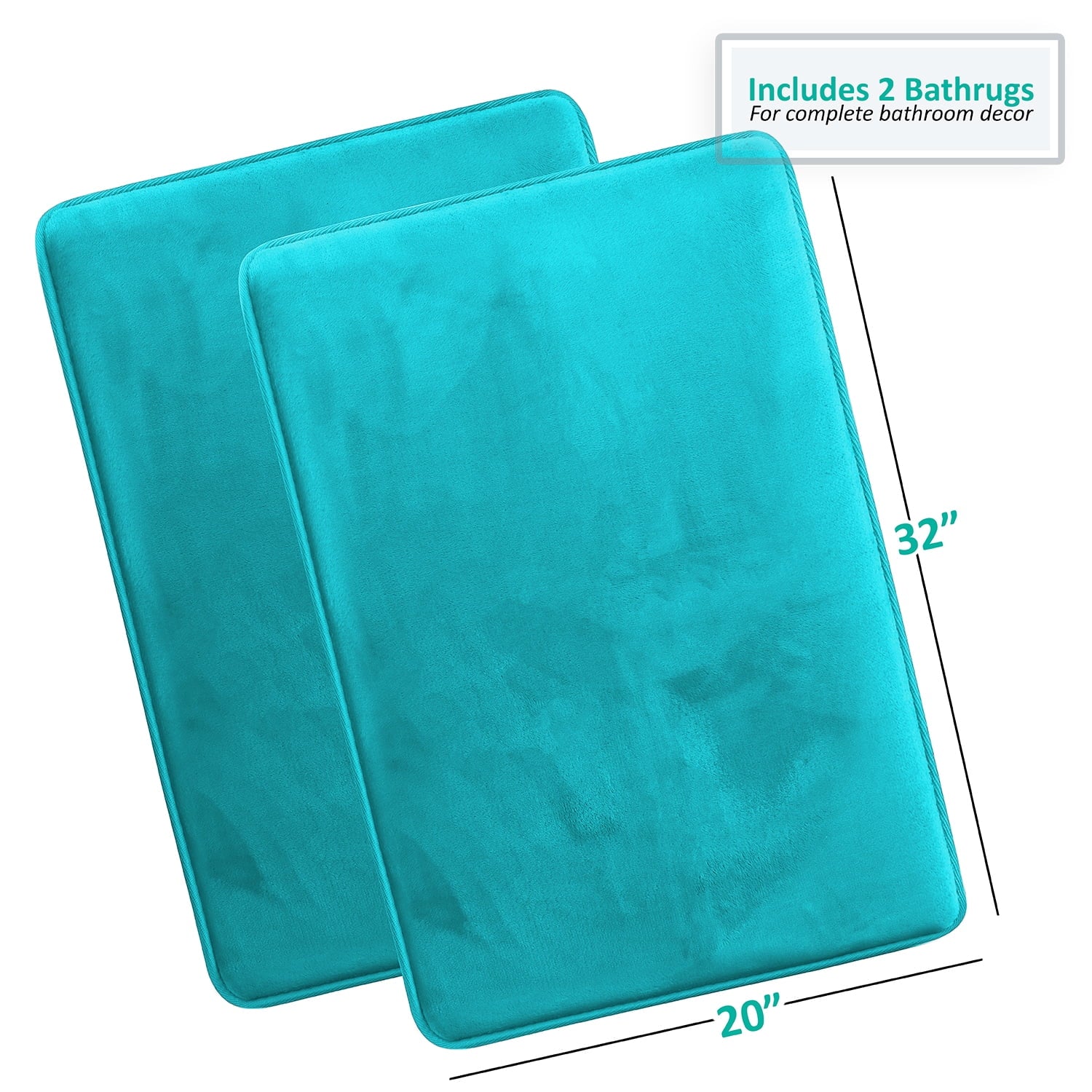 Clara Clark Set of 2 Absorbent Memory Foam Bath Mat Bathroom Rugs, 20x32 Inch Bath Rugs, Teal