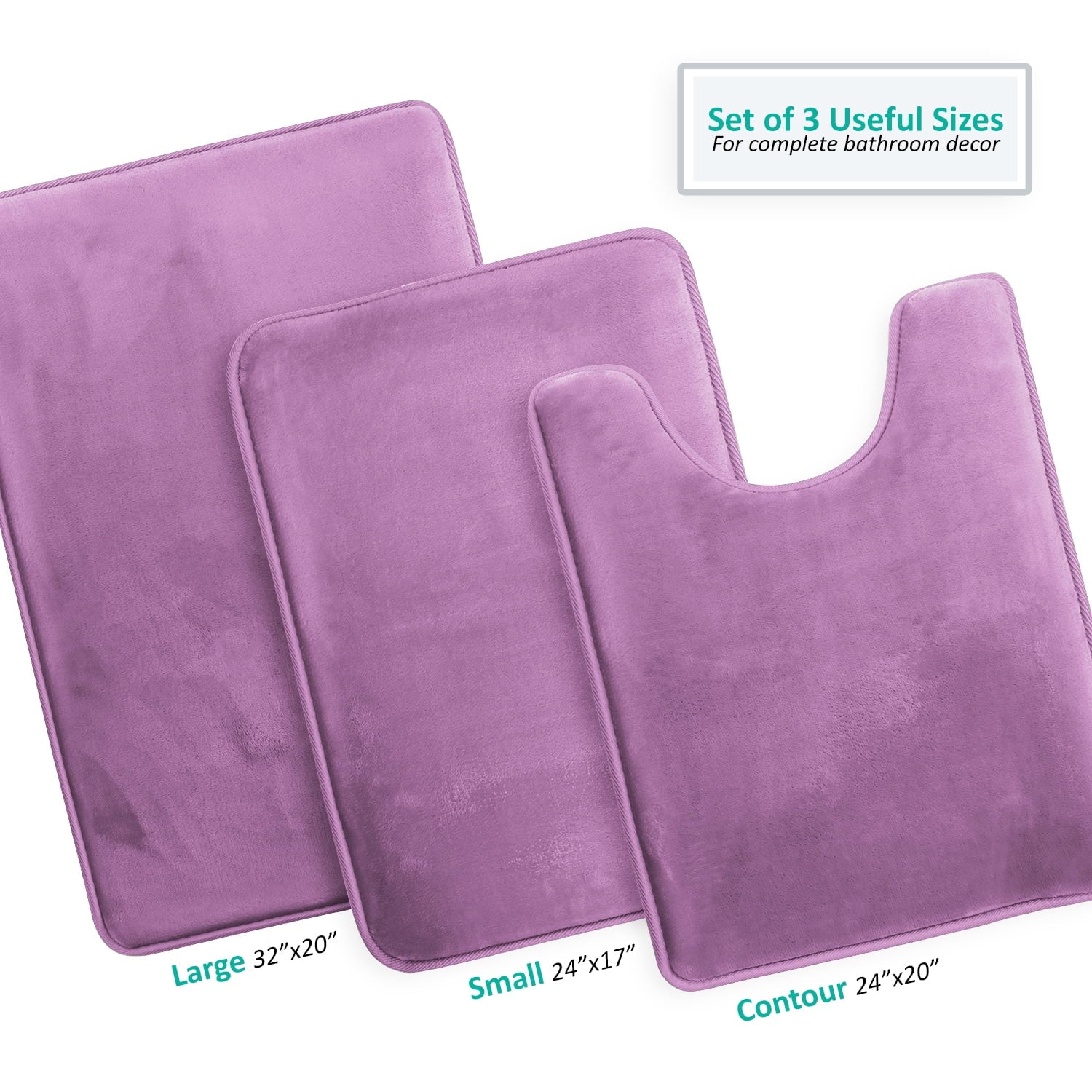 Clara Clark 3 Piece Premium Memory Foam Bathroom Mat Set - includes 20x32, 17x24 , Contour Bath Rug, Absorbent Floor Mats, Eggplant