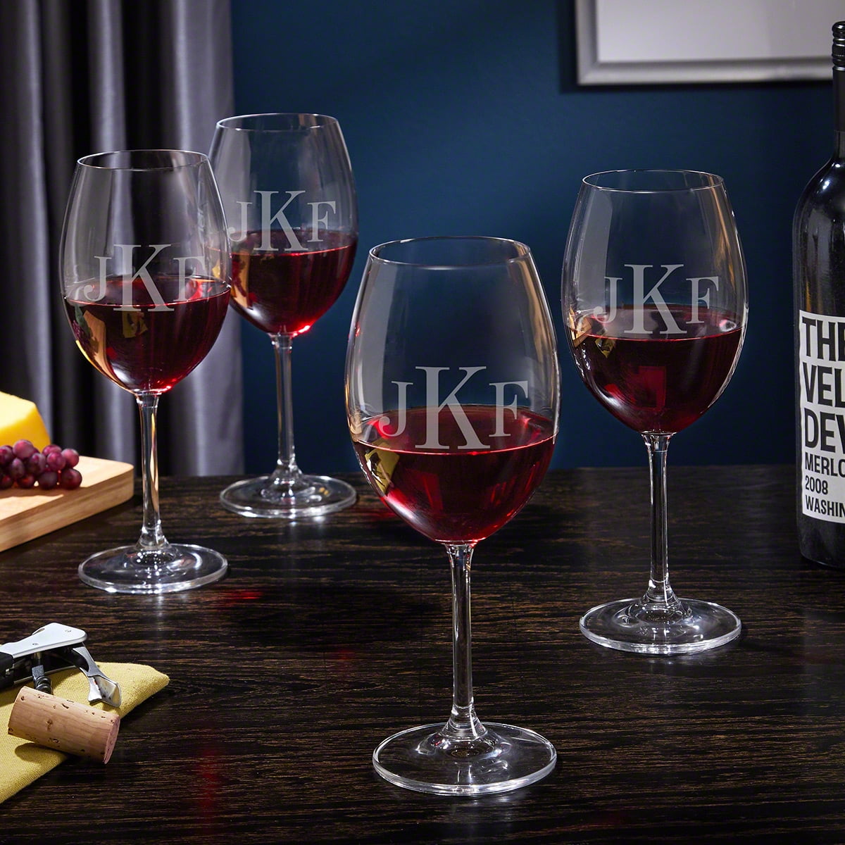 Classic Monogrammed Wine Glasses, Set of 4