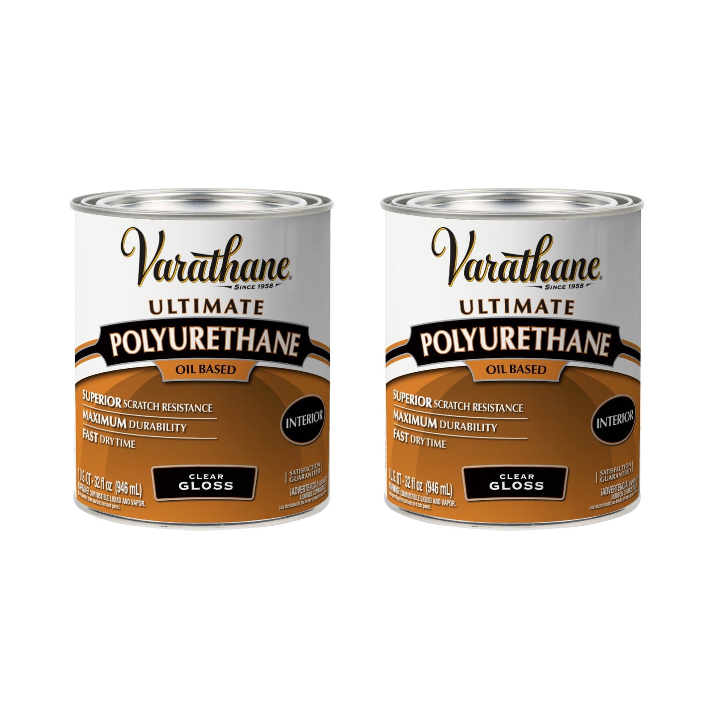 2 Pack, Clear, 275 VOC, Varathane Ultimate Gloss Polyurethane Oil-Based-242174H, Quart