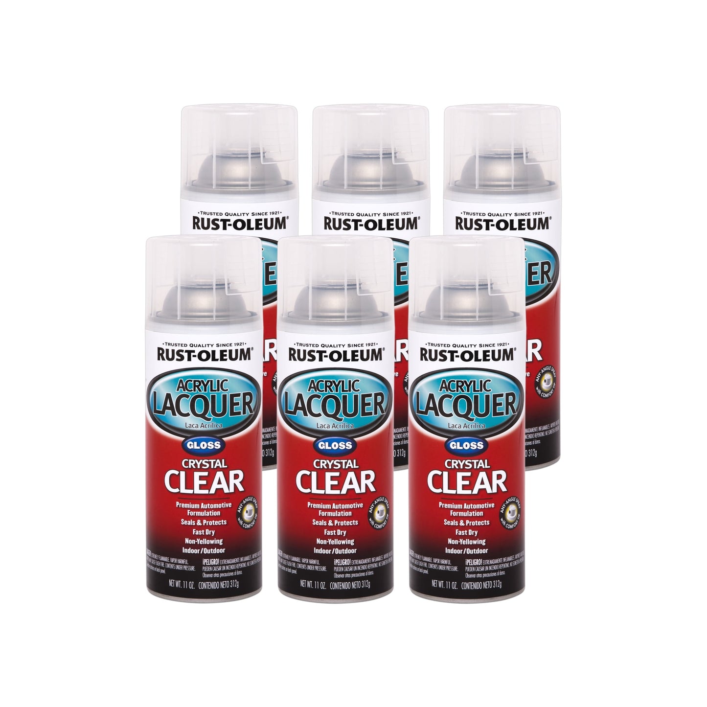 6 Pack, Clear, Rust-Oleum Automotive Gloss Acrylic Lacquer Spray Paint-253366, 11 oz