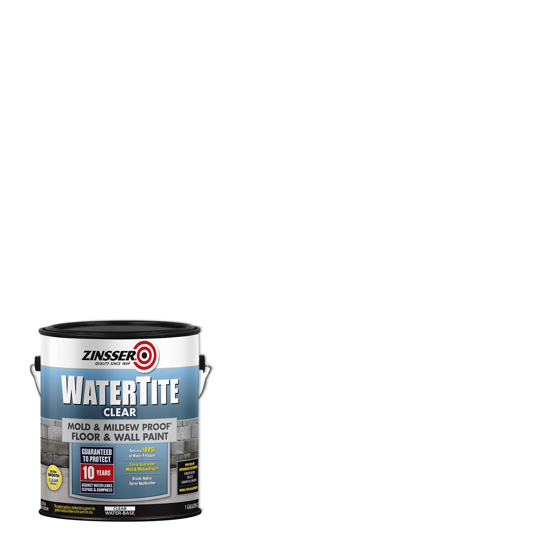 Clear, Zinsser Matte WaterTite Mold & Mildew Proof Floor & Wall Paint- Gallon, 1 Pack