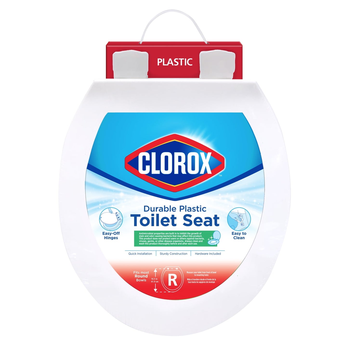 Clorox Antimicrobial Round Plastic Toilet Seat with Easy-off Hinges