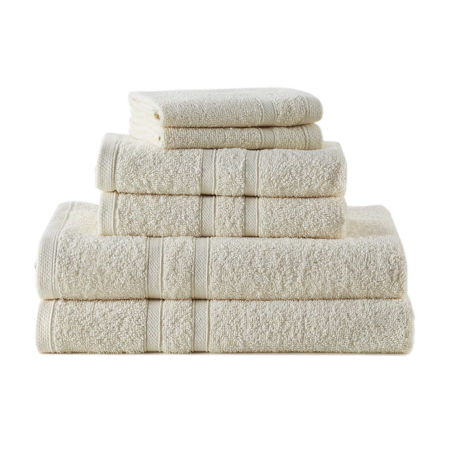 Clorox Bleach Friendly 6 Piece Towel Set, (2 Bath, 2 Hand, 2 Wash), Ivory