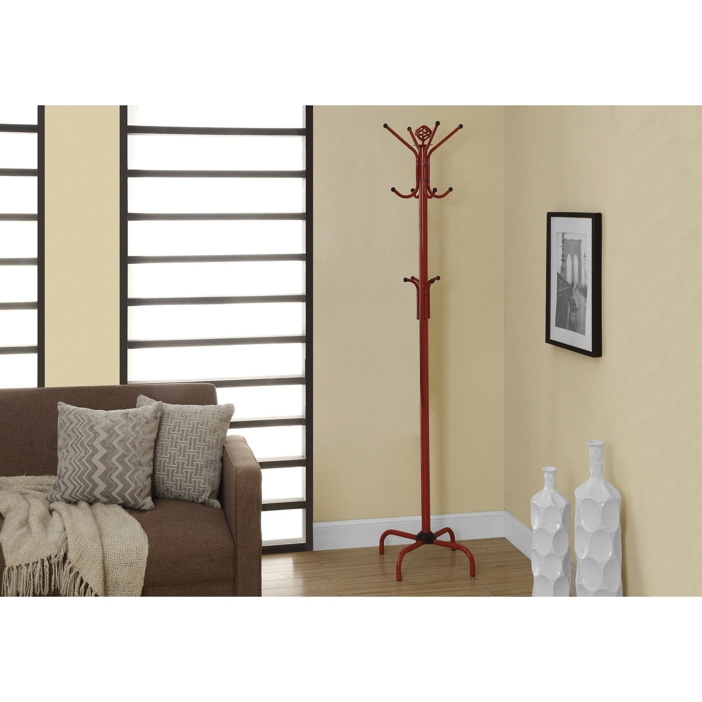 Perchero, Ãrbol de Pasillo, Independiente, 12 Ganchos, Entrada, 70 "H, Dormitorio, Metal, Rojo, Rojo, ContemporÃ¡neo, Moderno