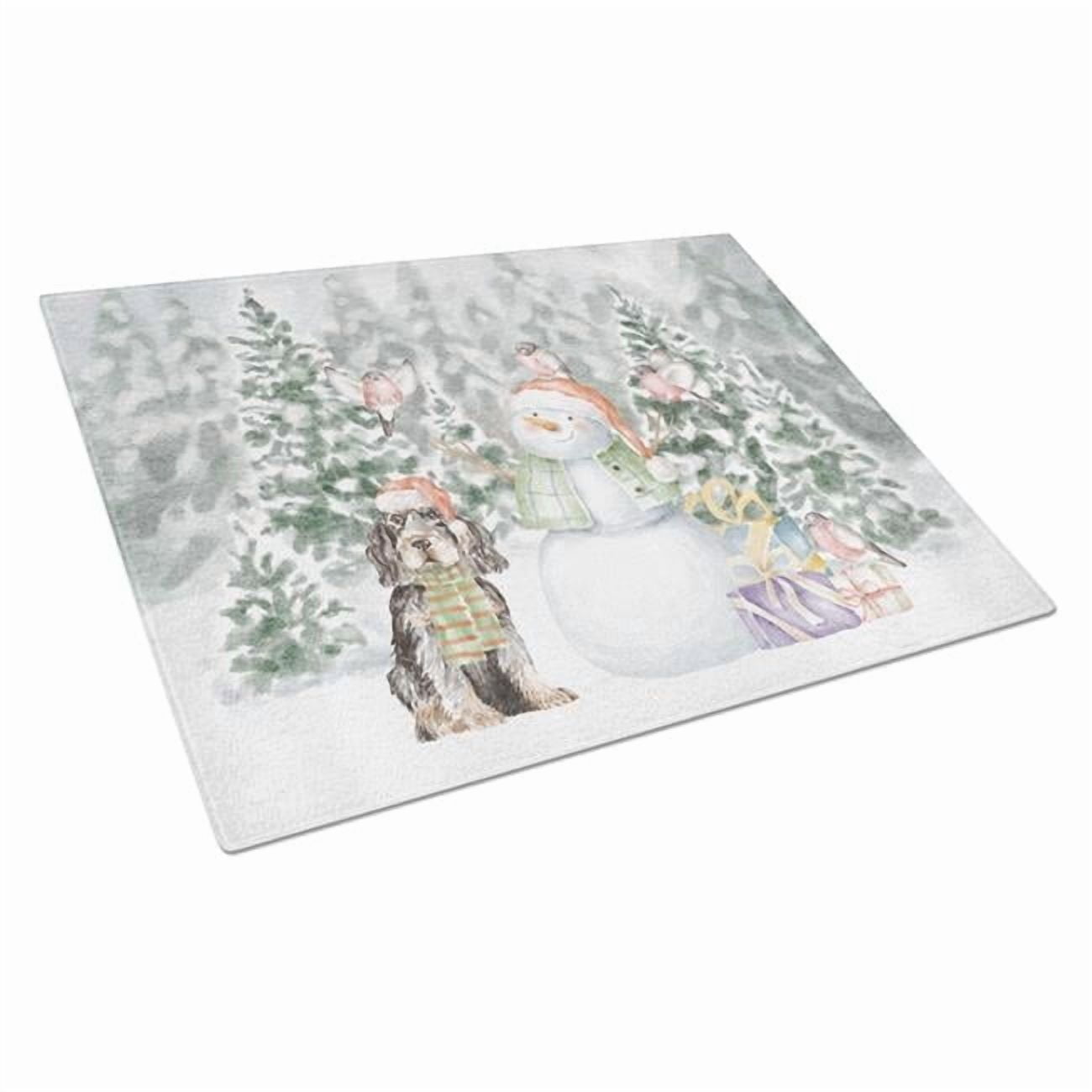 Cocker Spaniel Black and Tan with Christmas Presents Glass Cutting Board Large 12 in x 15 in