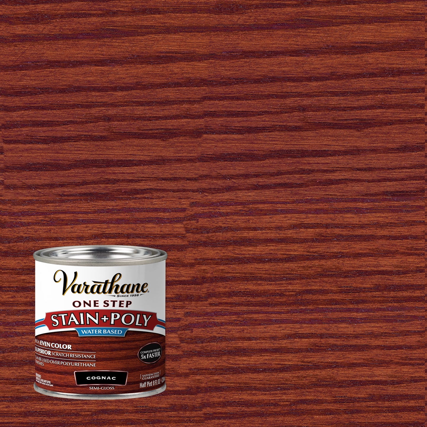 4 Pack, Cognac, Varathane Stain + Polyurethane, Semi-Gloss -384364, Half Pint