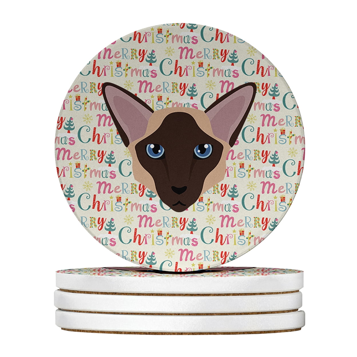 Colorpoint Longhair Cat Christmas Large Sandstone Coasters Pack of 4 4 in x 4 in