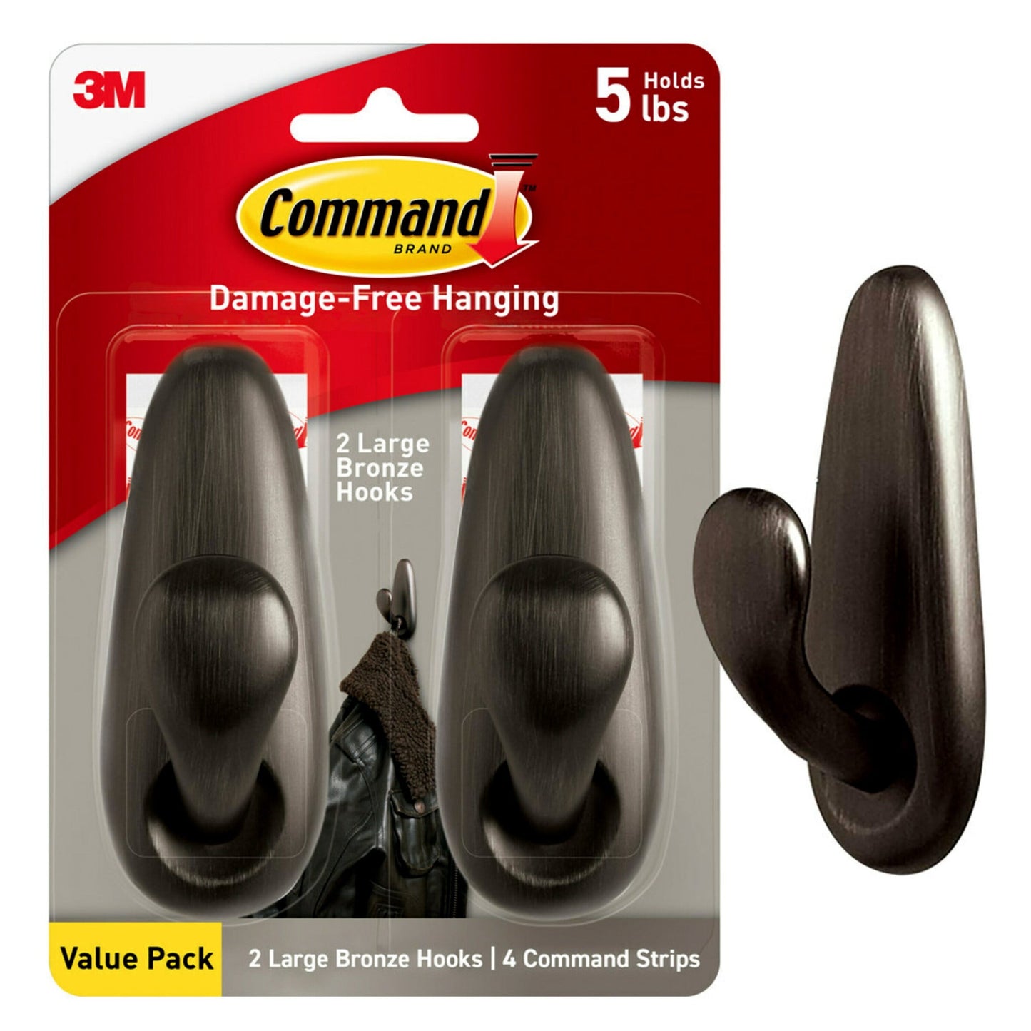 Command Forever Classic Large Metal Hooks, Oil Rubbed Bronze, Damage Free Decorating, 1 Hook