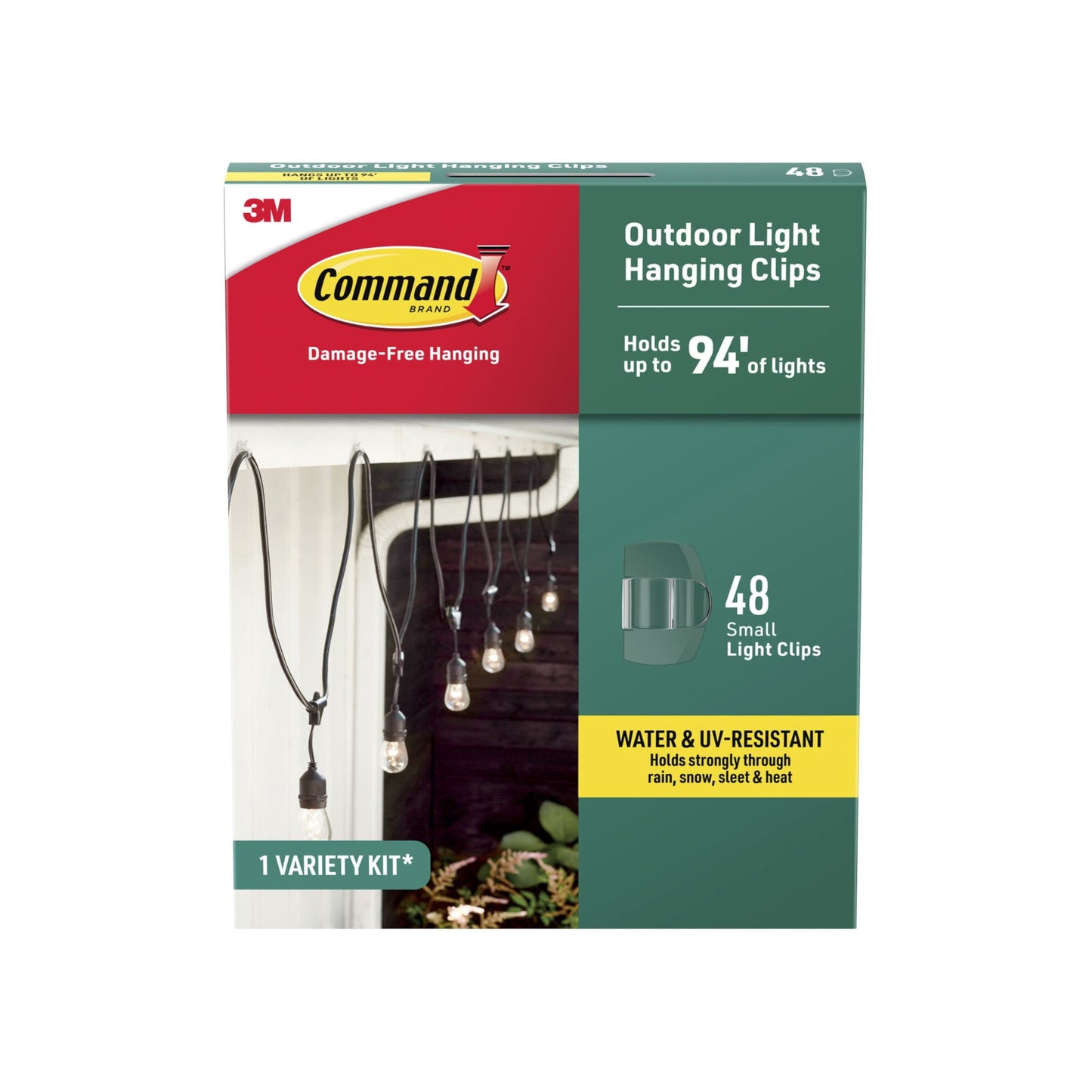 Command Outdoor Light Clips, Clear, Hang Lights, 16 Clips and 20 Strips, Holiday Decorations