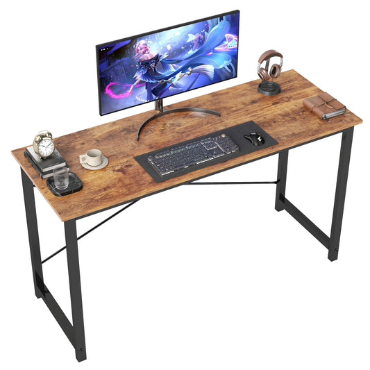 EDX Computer Desk 55 Inch Writing Desk with Storage Bag Iron Hook Metal Frame for Home, Rust