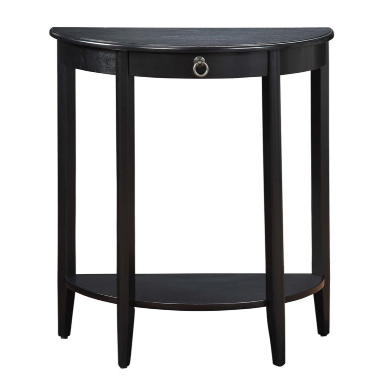 ACME Elcee Half Moon 1-Drawer Wooden Console Table with Bottom Shelf in Black