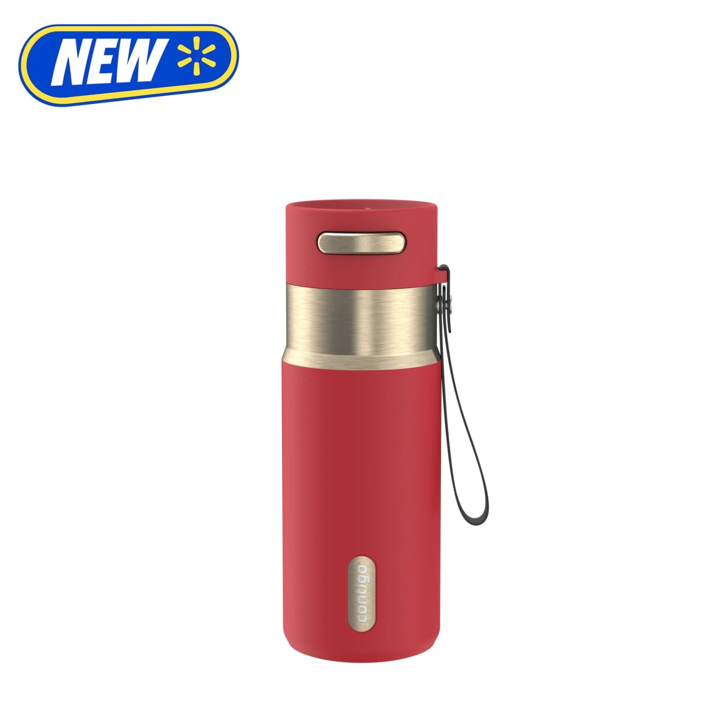 Contigo 16 oz Stainless Steel Water Bottle, Leak-Proof, Hot & Cold Insulated, Travel, Gym & Office Friendly, Carry Strap, Red/Champagne