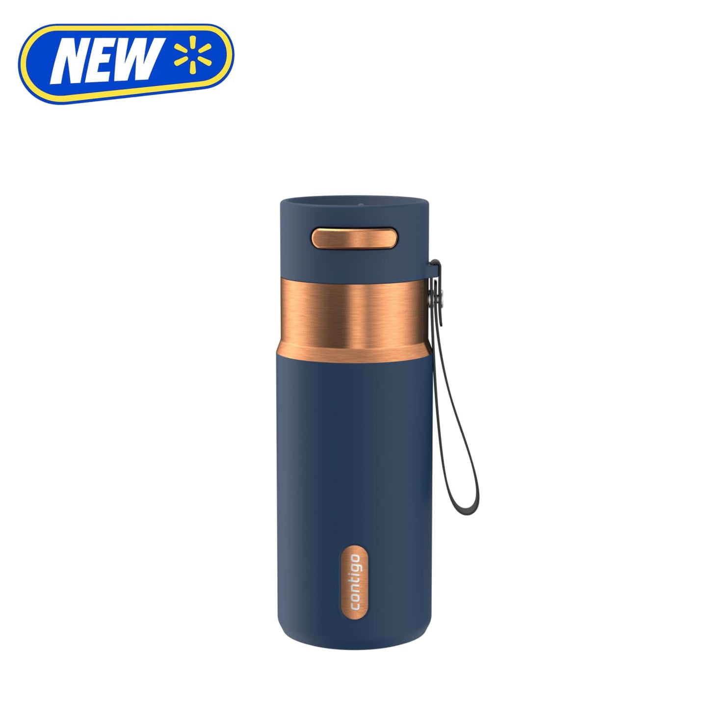 Contigo 16 oz Stainless Steel Water Bottle, Leak-Proof, Hot & Cold Insulated, Travel, Gym & Office Friendly, Carry Strap, Dark Blue/Bronze