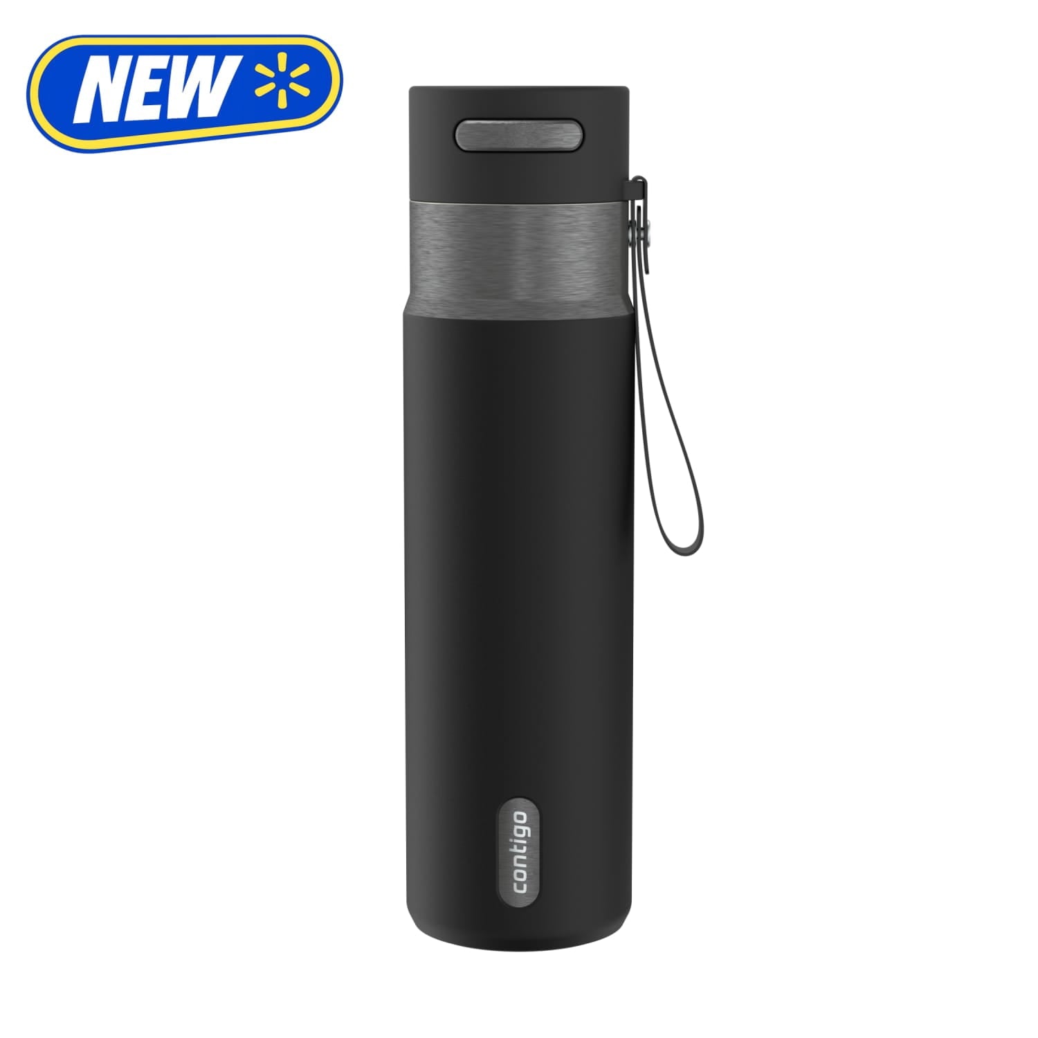 Contigo 24 oz Stainless Steel Leak-Proof Insulated Water Bottle with Carry Strap, Black/Silver