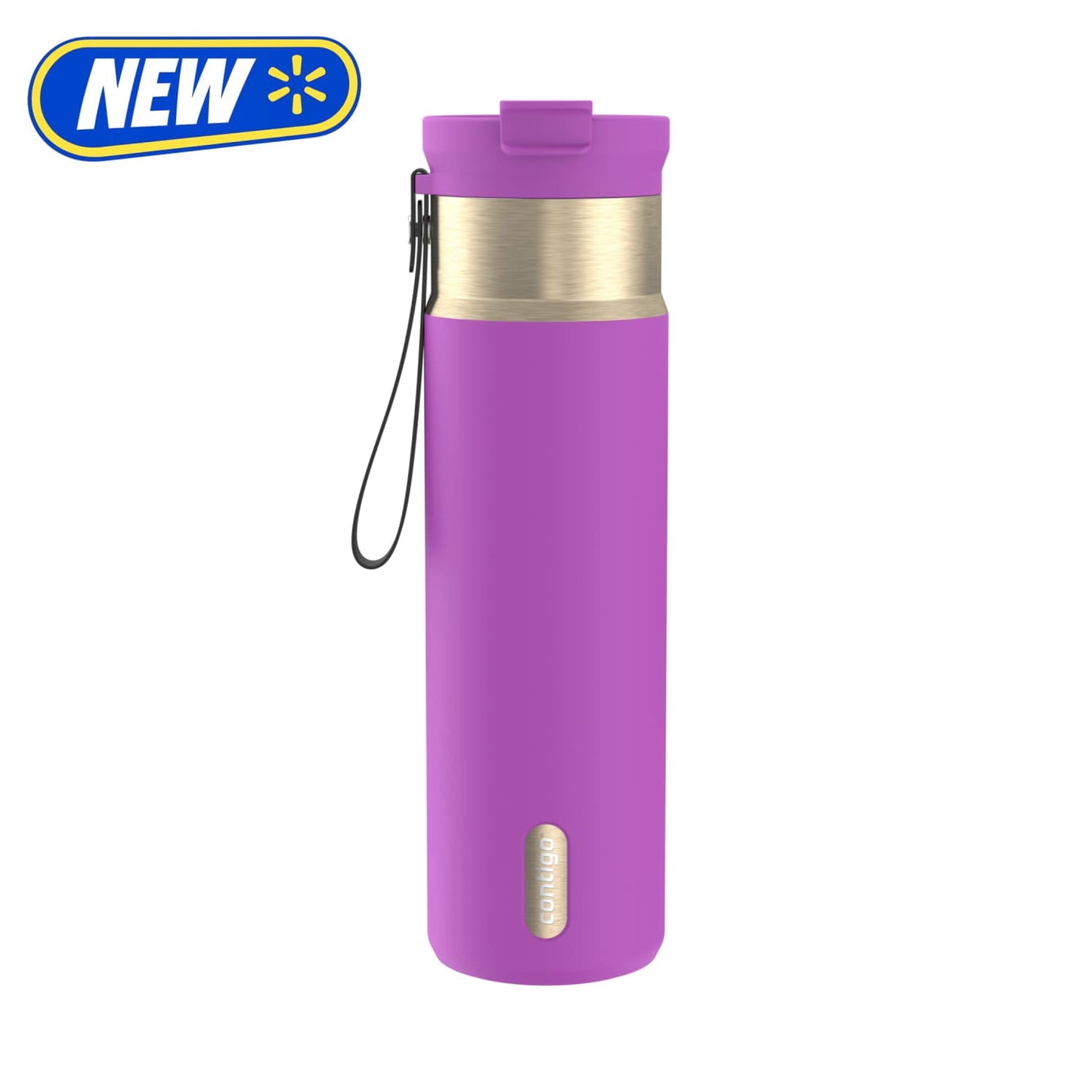 Contigo 24 oz DualSip Stainless Steel Leak-Proof Insulated Water Bottle with Straw or Sip Lid and Carry Strap, Purple/Champagne
